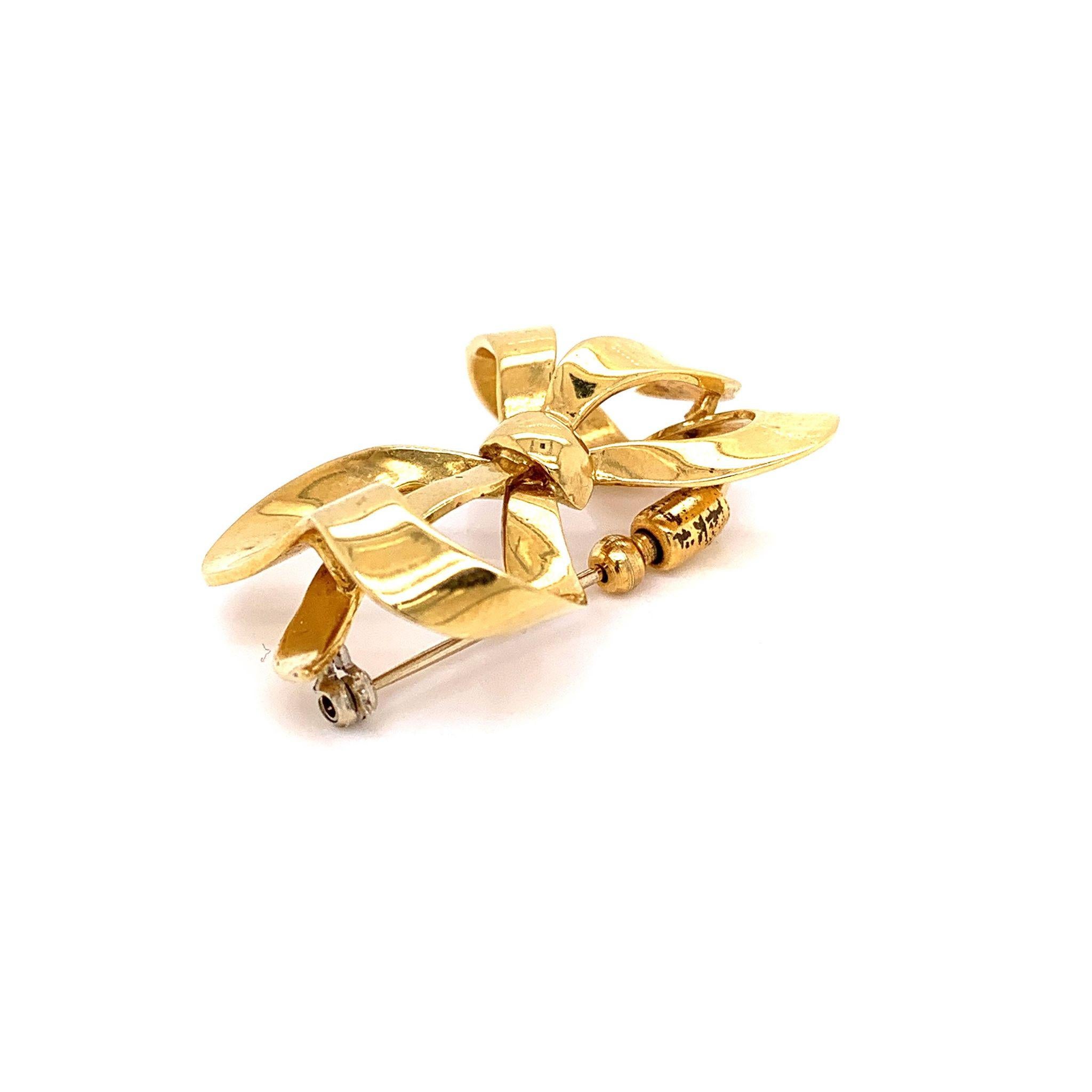 Italian Gold Bow Pin-Brooch For Sale 2