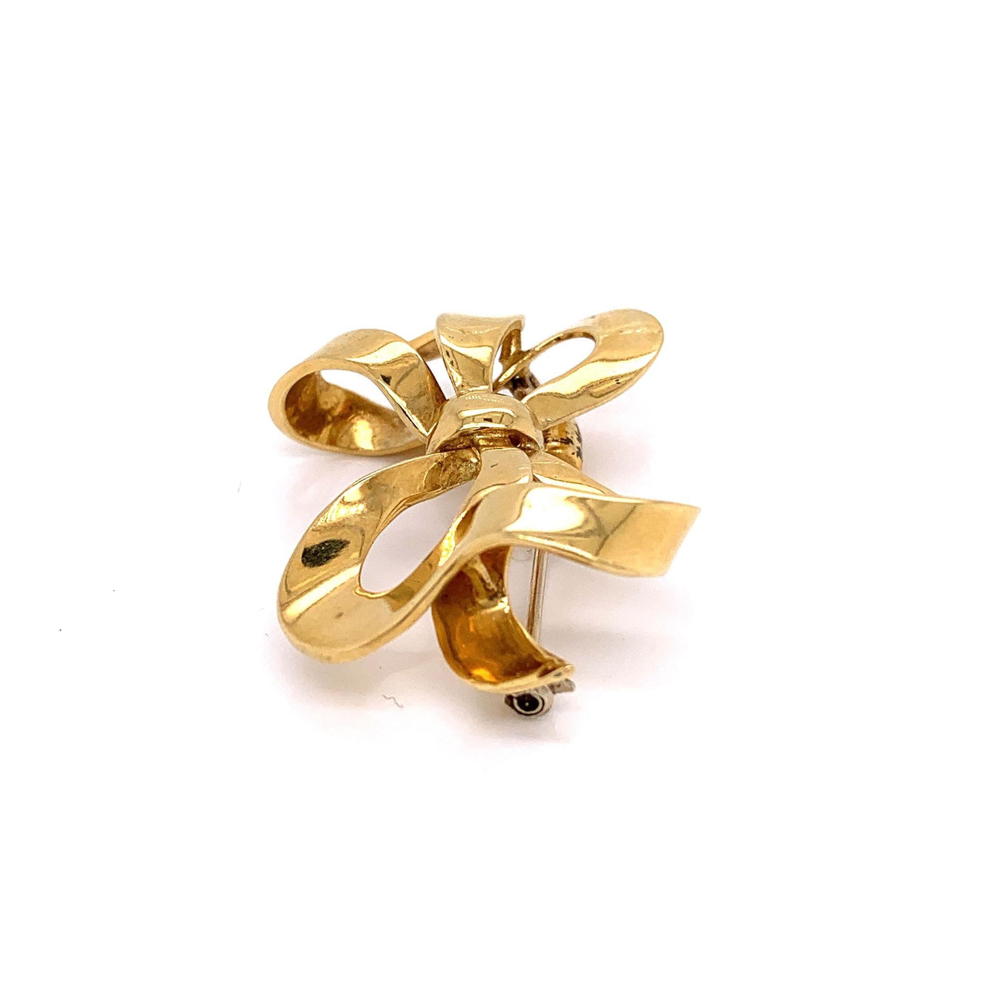 Italian Gold Bow Pin-Brooch For Sale 3