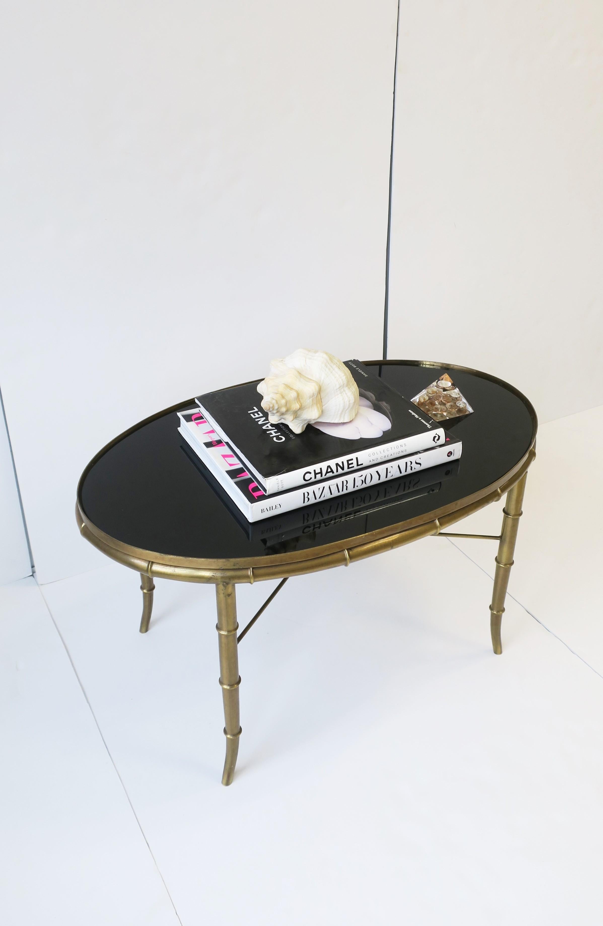 Italian Gold Brass Bamboo and Black Glass Top Cocktail Table  3