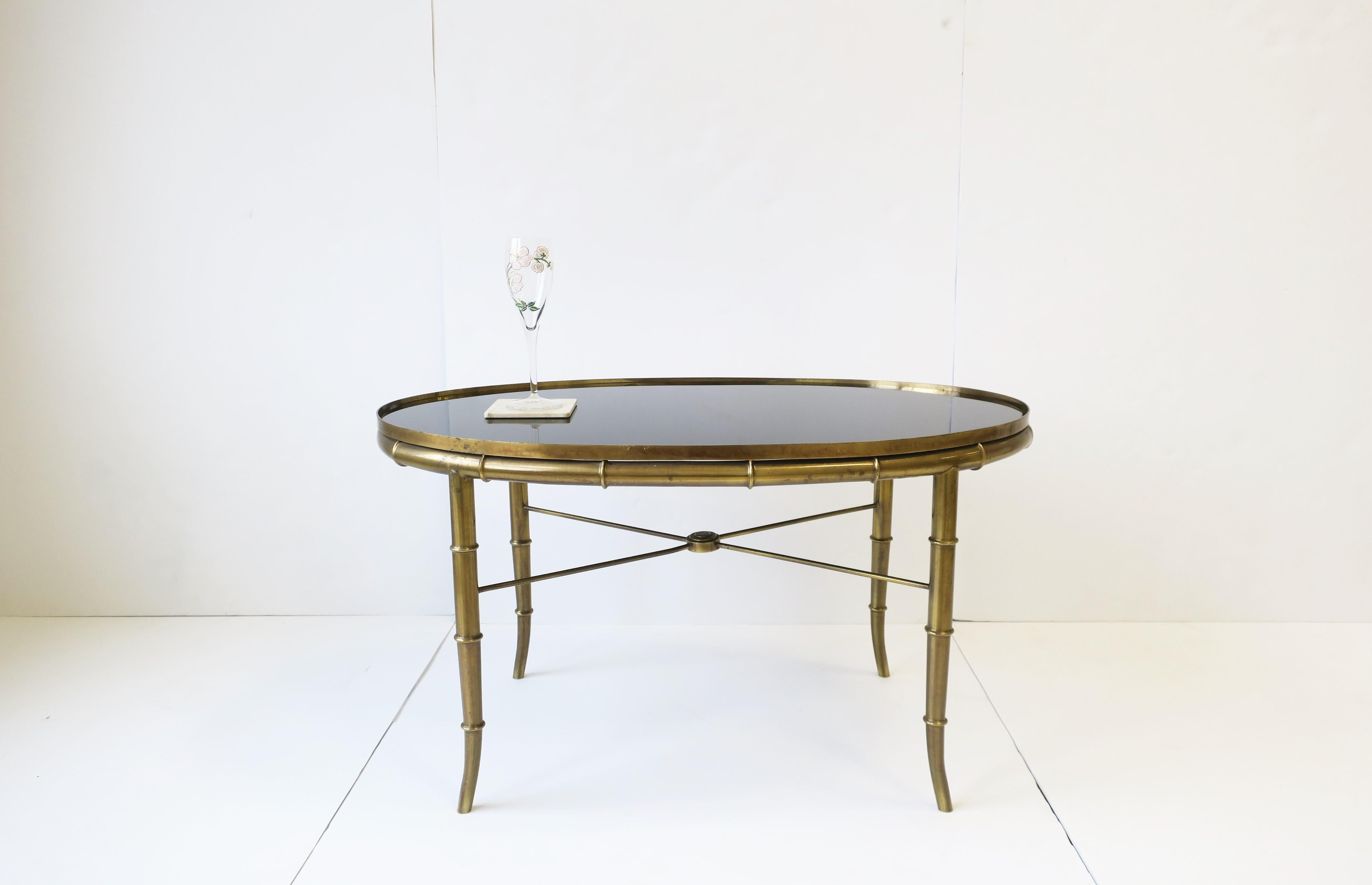 20th Century Italian Gold Brass Bamboo and Black Glass Top Cocktail Table 