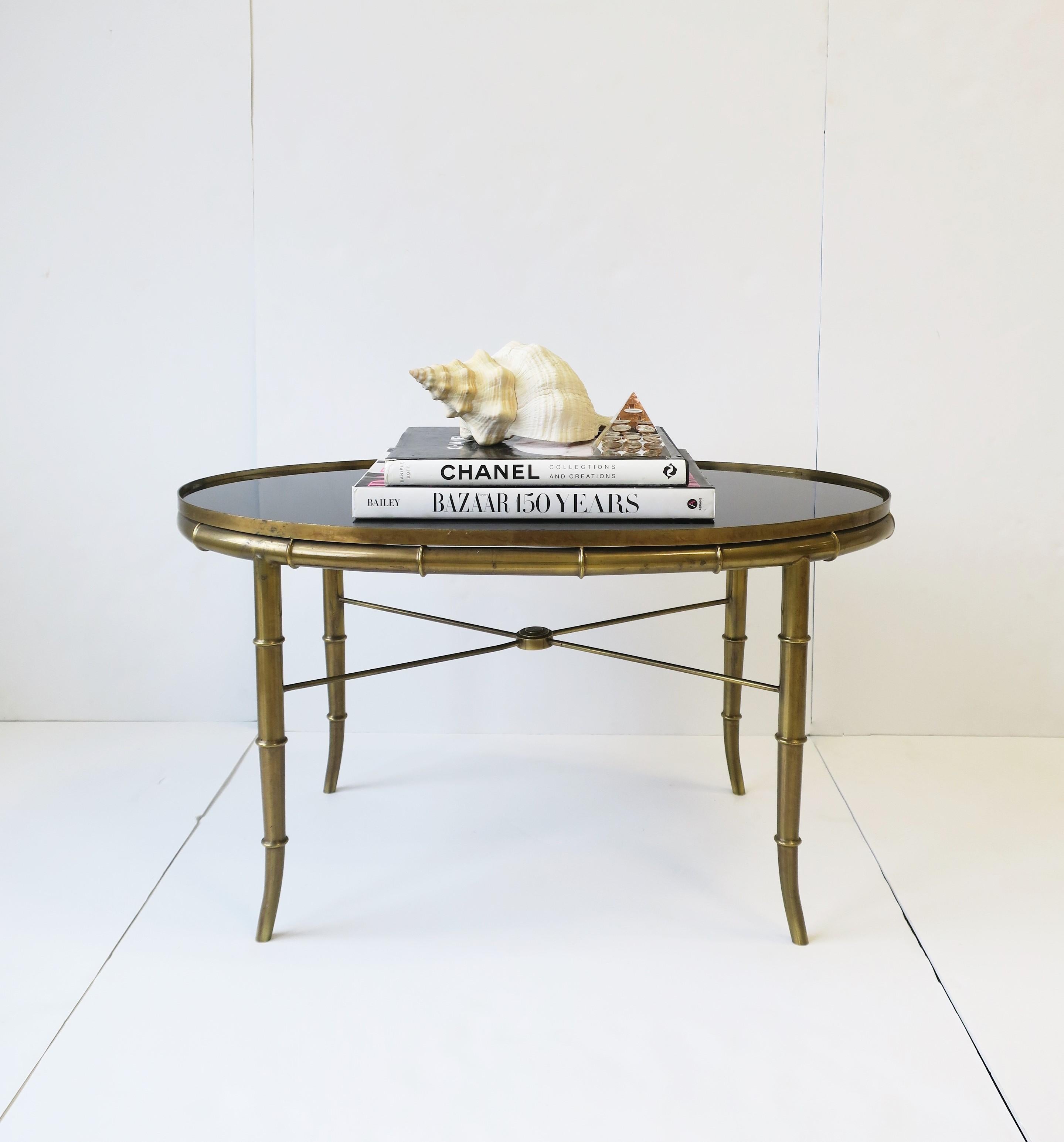 Italian Gold Brass Bamboo and Black Glass Top Cocktail Table  1
