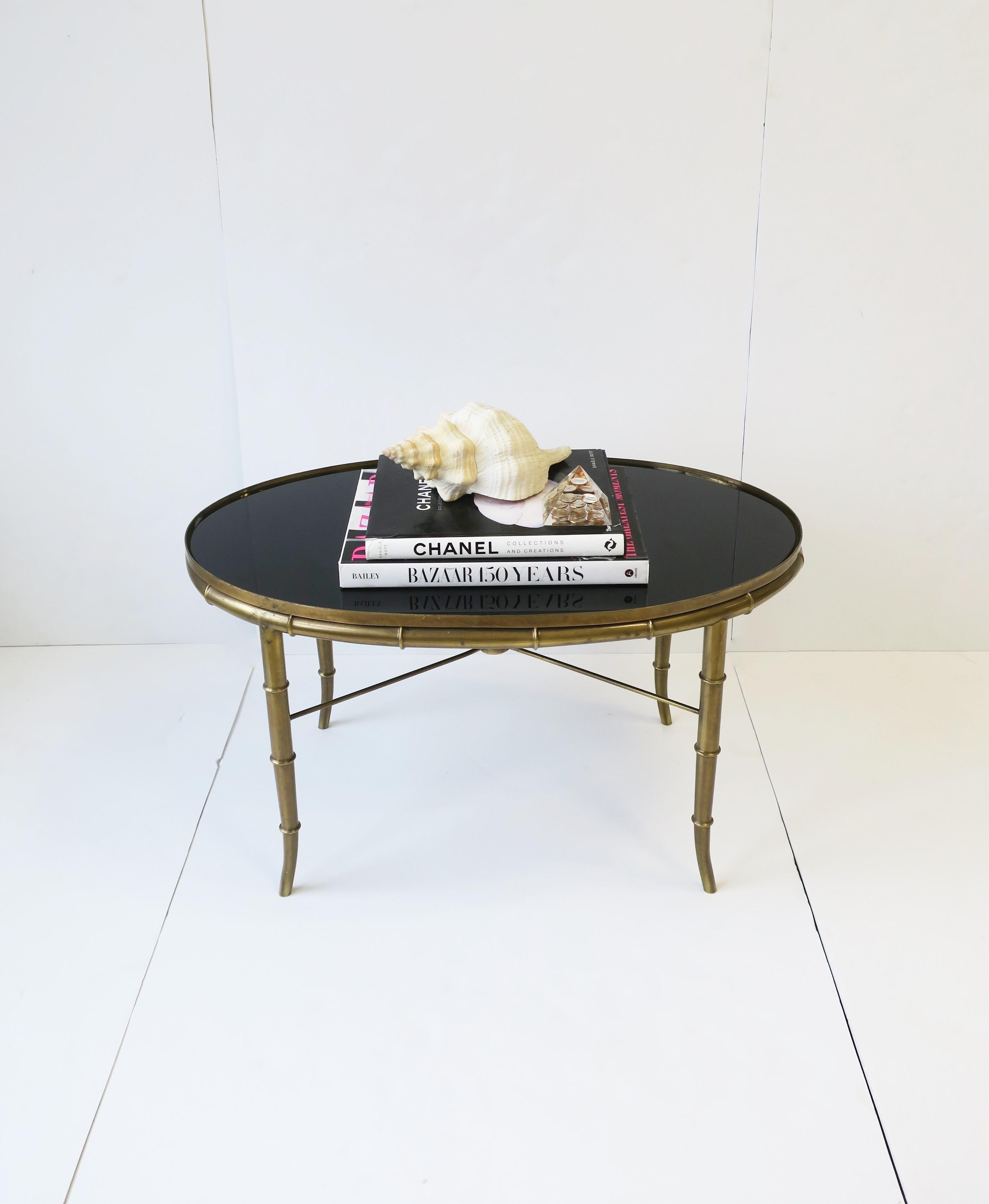 Italian Gold Brass Bamboo and Black Glass Top Cocktail Table  2