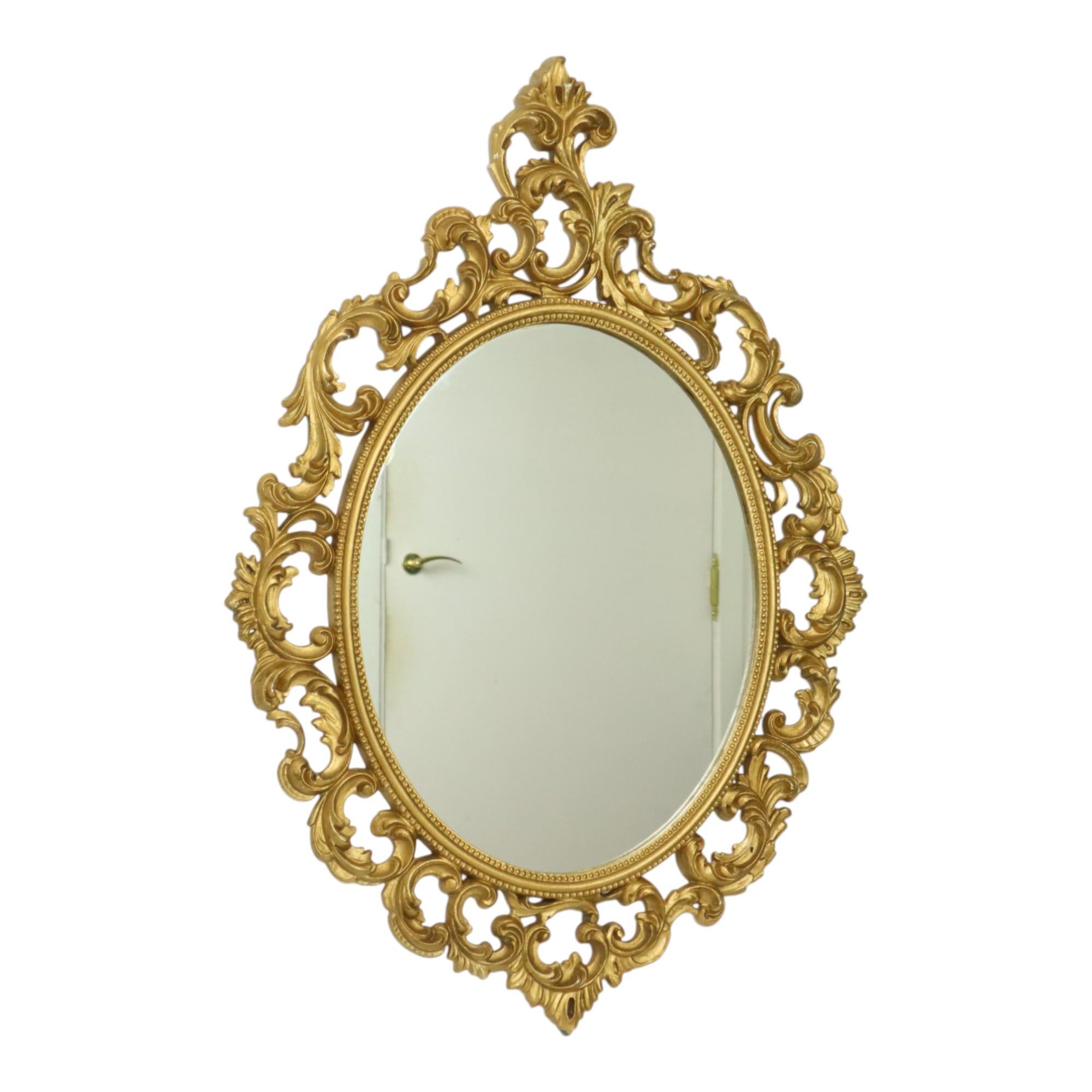 Espejo Italiano Dorado Crestado Estilo Rococó Clásico 86cm en venta 8