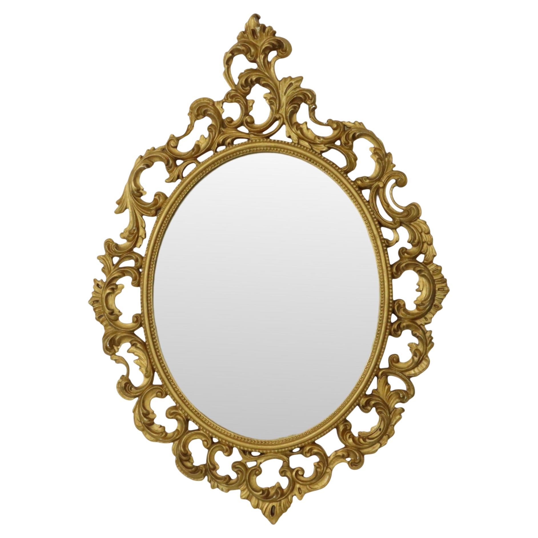 Espejo Italiano Dorado Crestado Estilo Rococó Clásico 86cm en venta