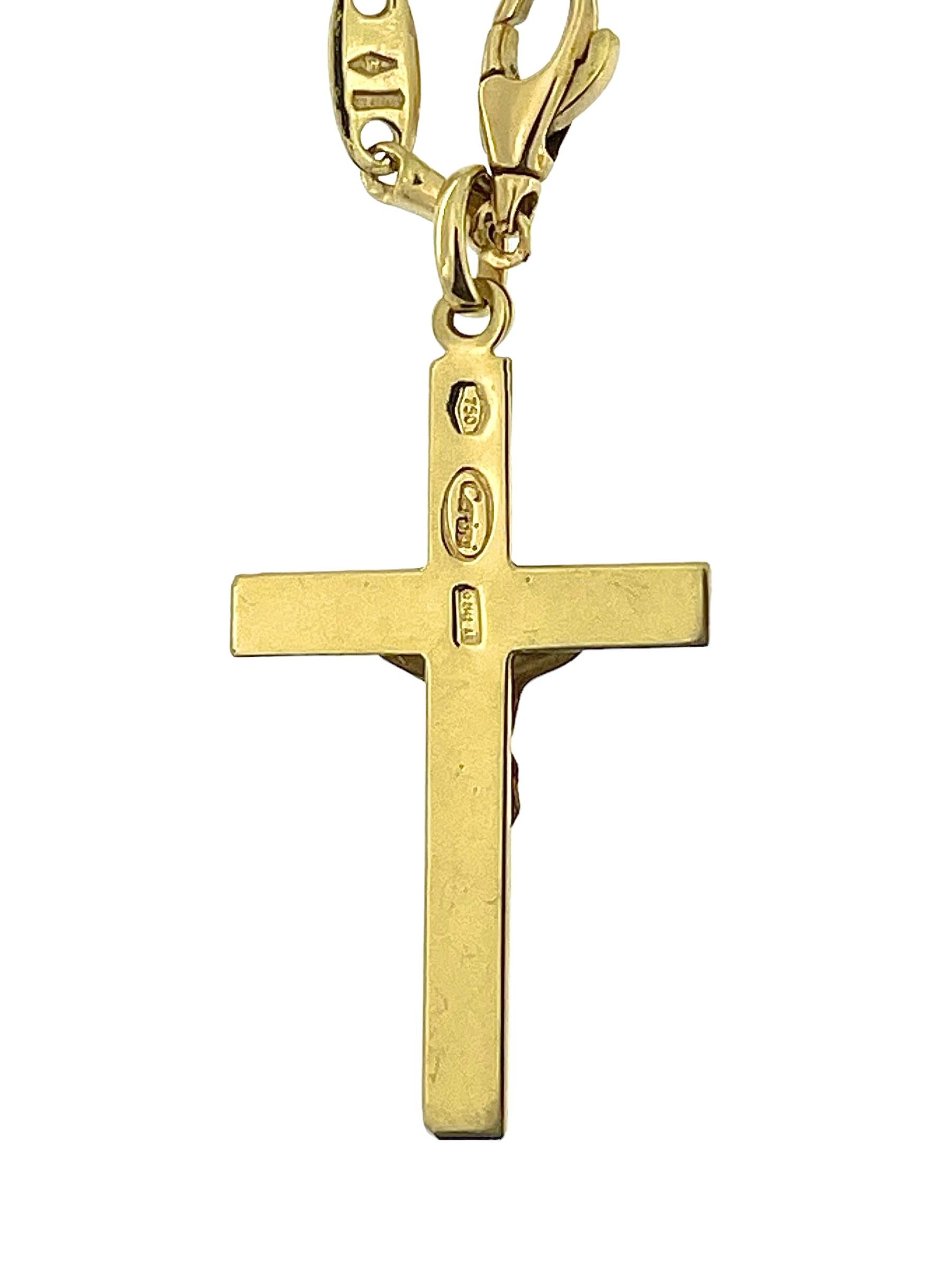 Italian Gold Crucifix with Bamboo Links Chain  In Excellent Condition For Sale In Esch sur Alzette, Esch-sur-Alzette