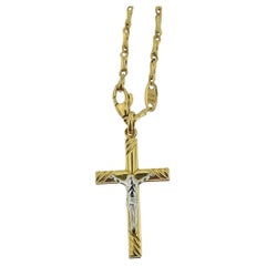 Italian Gold Crucifix with Bamboo Links Chain 