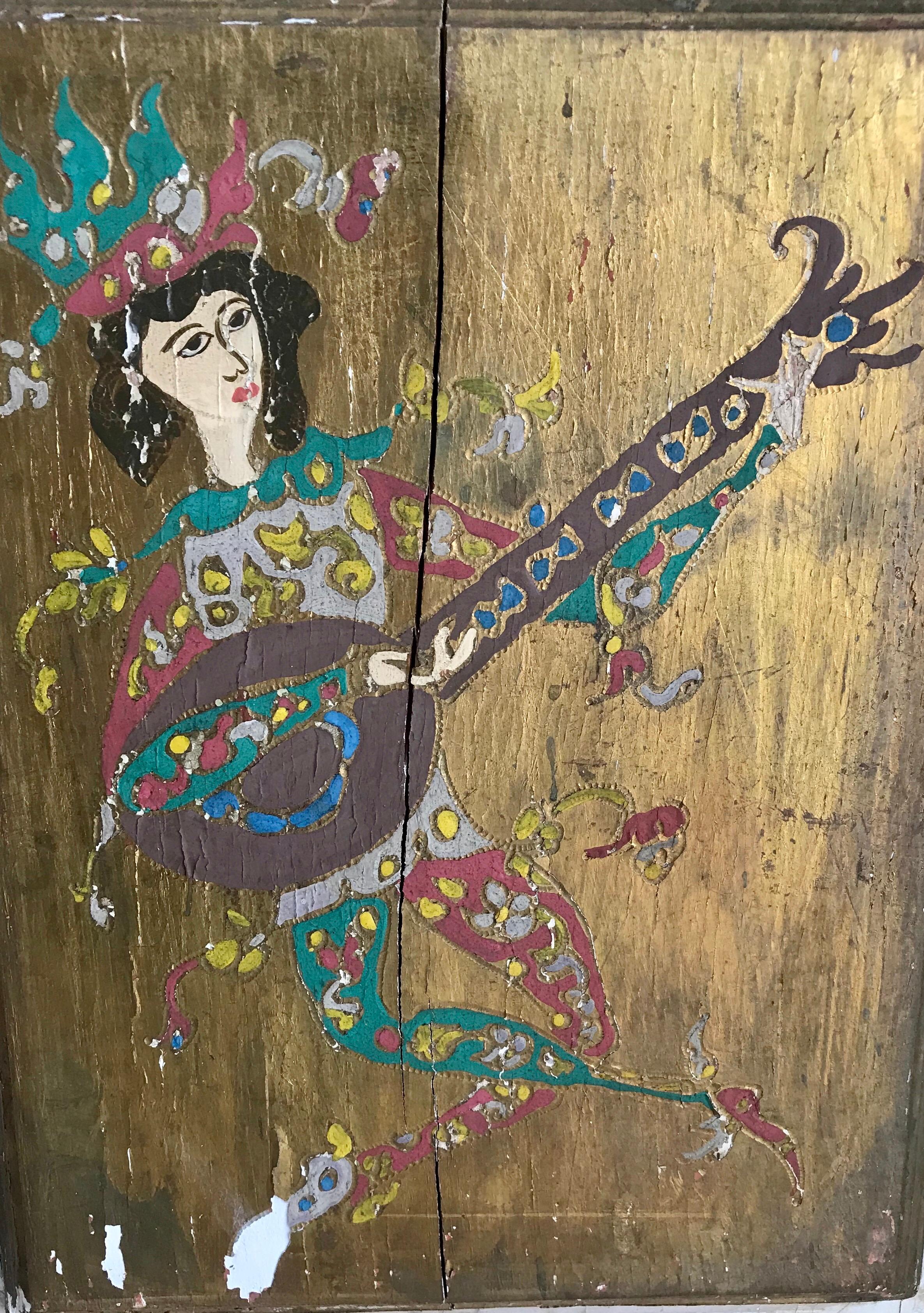 Italian Gold Florentine Hand Painted Court Jester Four Paneled Screen 3