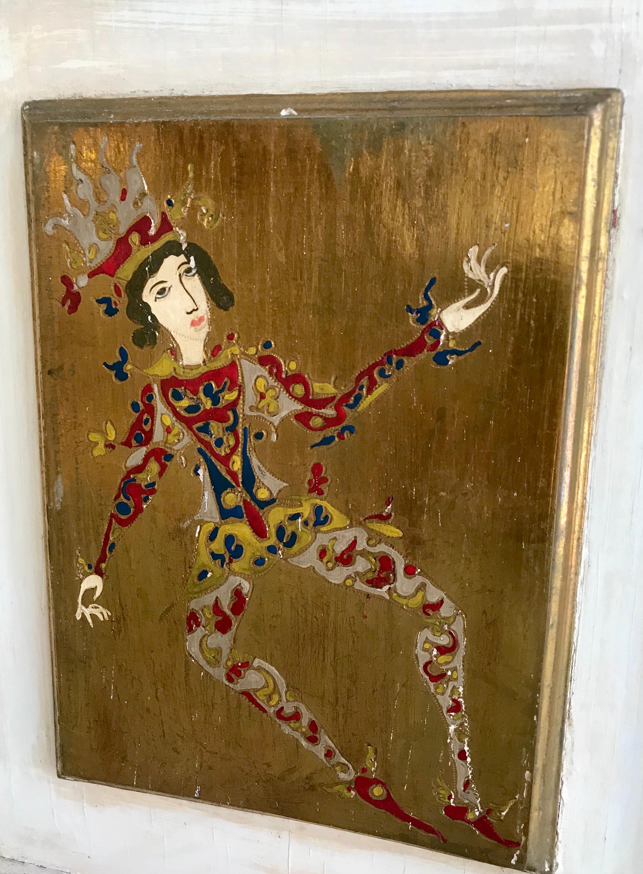 Italian Gold Florentine Hand Painted Court Jester Four Paneled Screen 5