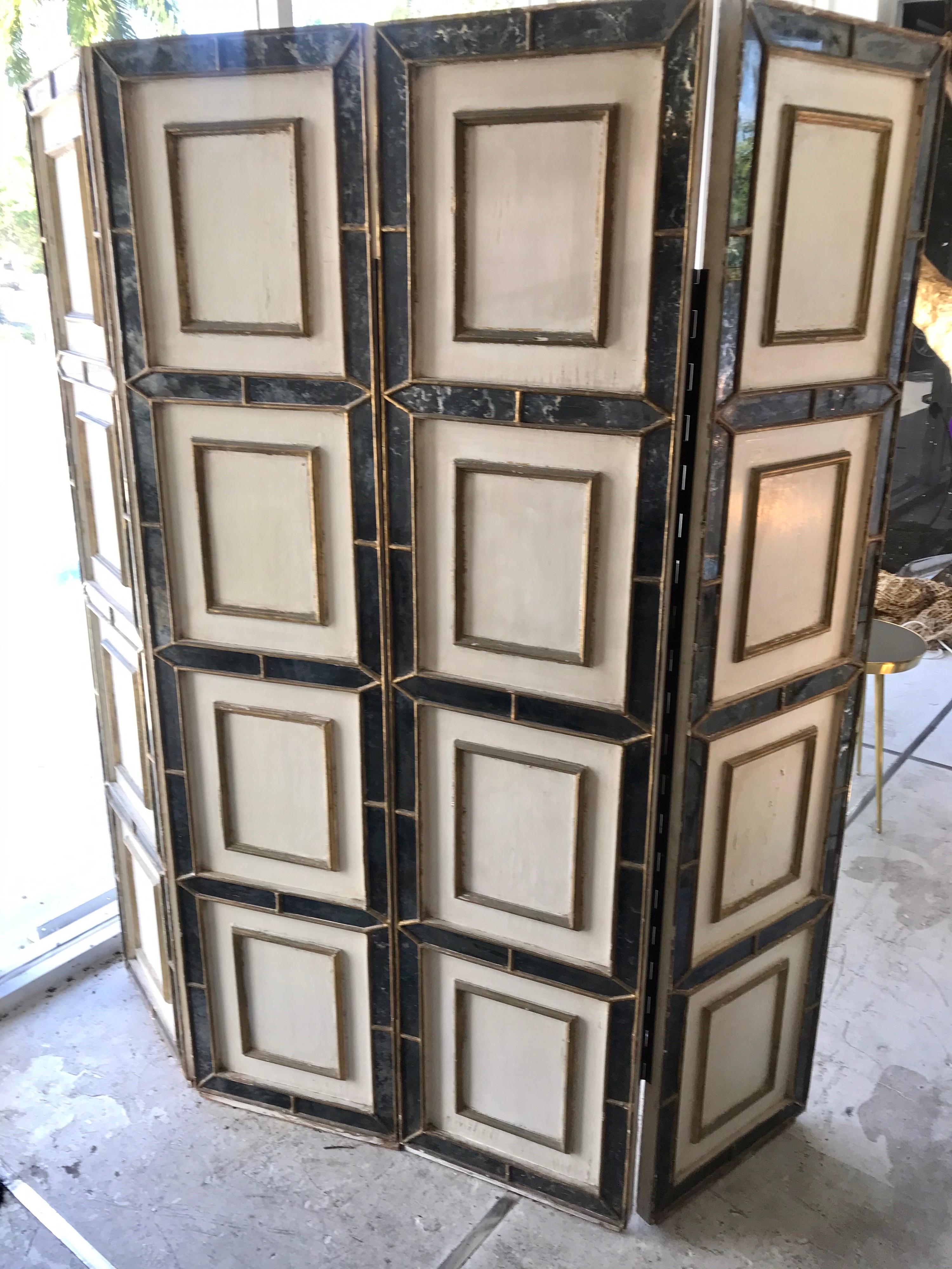 Italian Gold Florentine Hand Painted Court Jester Four Paneled Screen 6