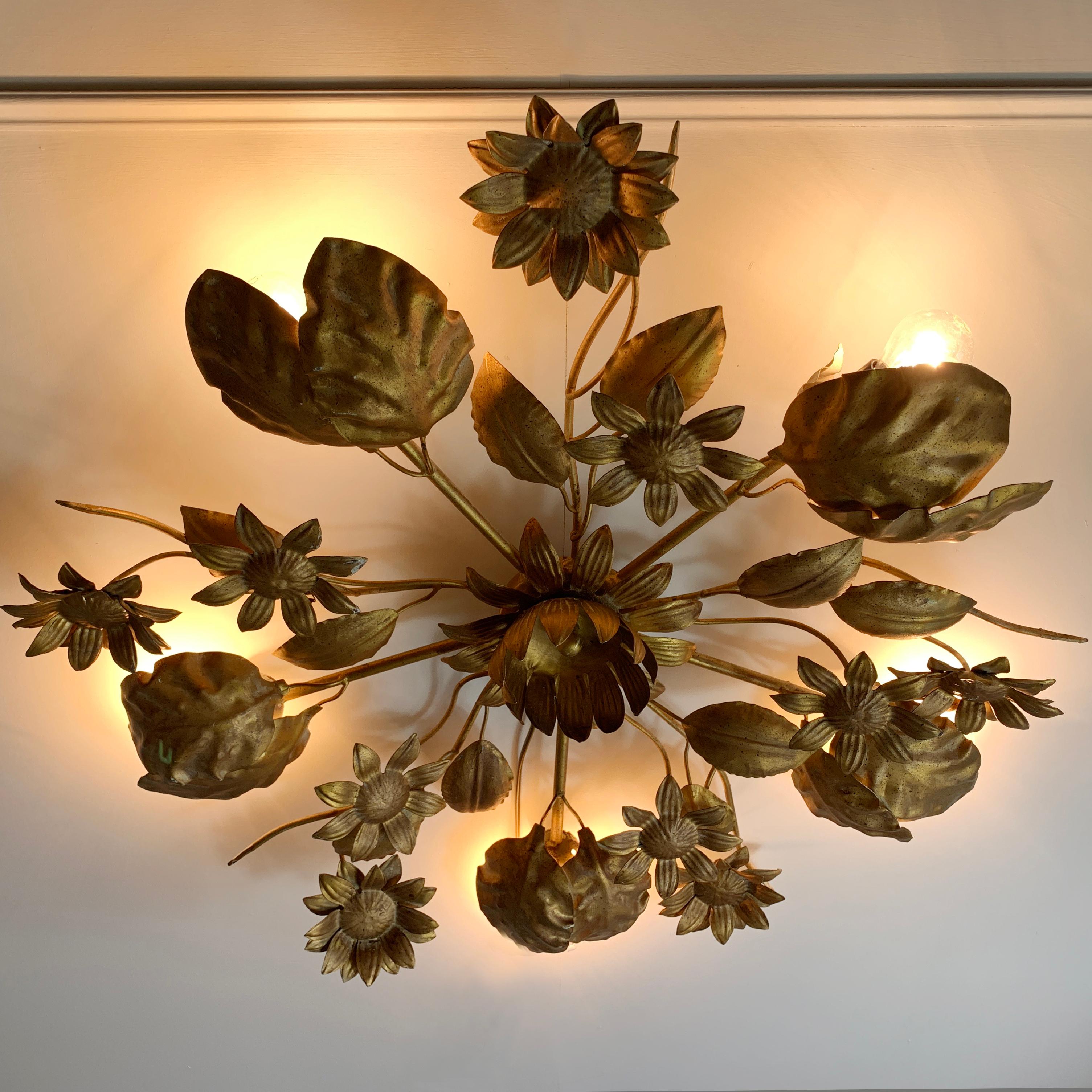 Metal Italian Gold Flush Flower Ceiling Light