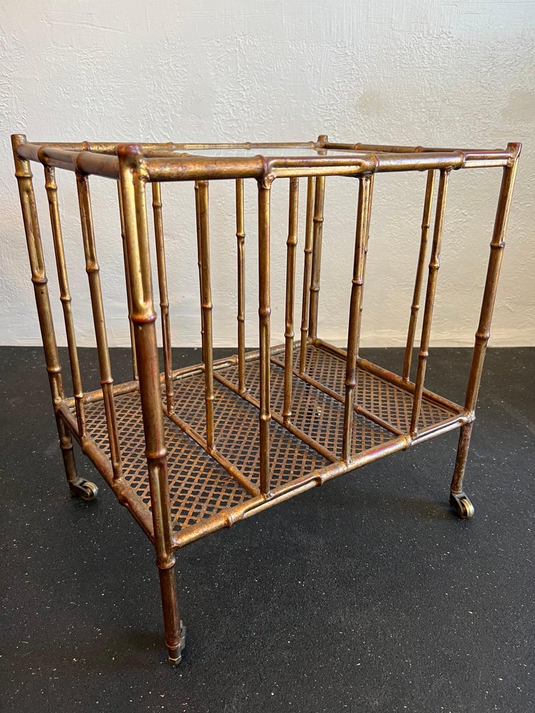 Italian Gold Gilded Faux Bamboo Magazine Rack Table For Sale at 1stDibs