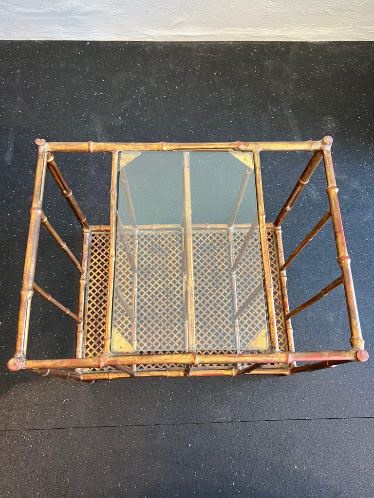Italian Gold Gilded Faux Bamboo Magazine Rack Table For Sale at 1stDibs