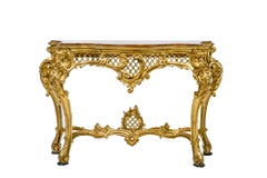 Italian Gold Gilded Rococo Console Table with Rosso Verona Marble Top