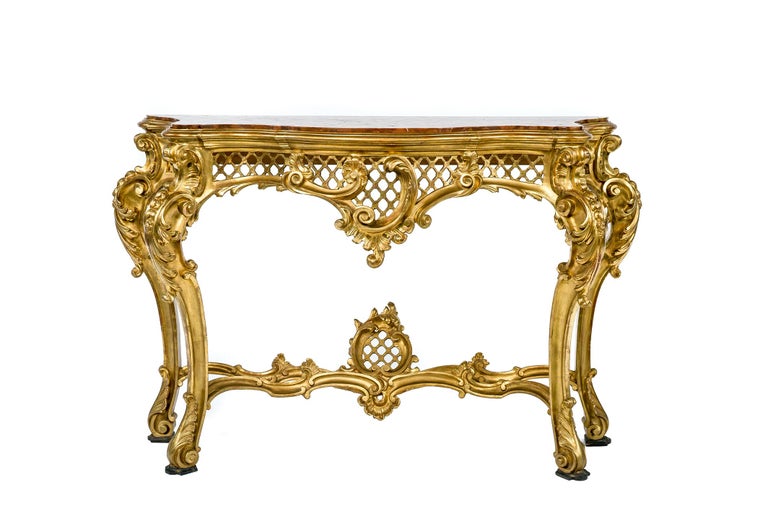 Italian Gold Gilded Rococo Console Table with Rosso Verona Marble Top ...