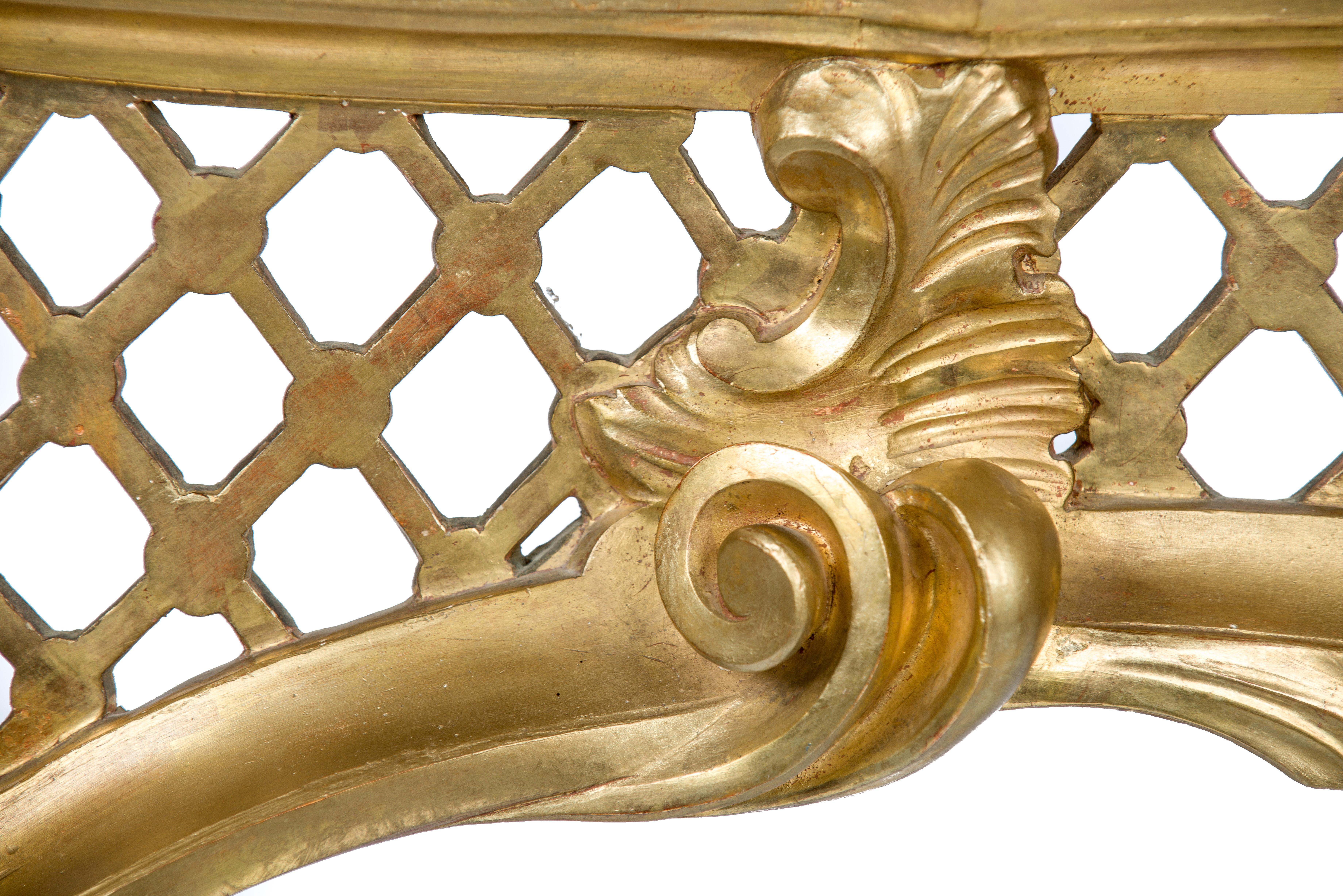 Italian Gold Gilded Rococo Console Table with Rosso Verona Marble Top For Sale 1