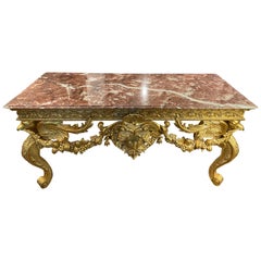 Italian Gold Gilded Rococo Console Table with Rosso Verona Marble Top