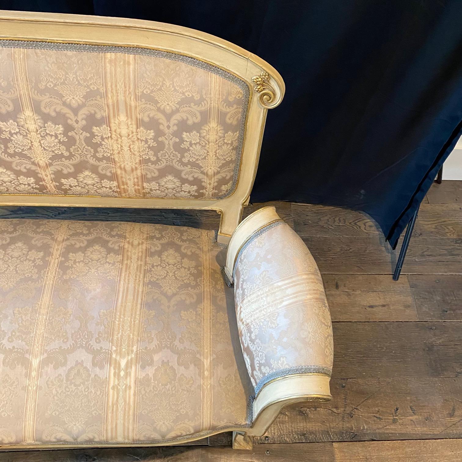 Italian Gold Gilt and Cream Painted Mid Century Art Nouveau Sofa For Sale 5