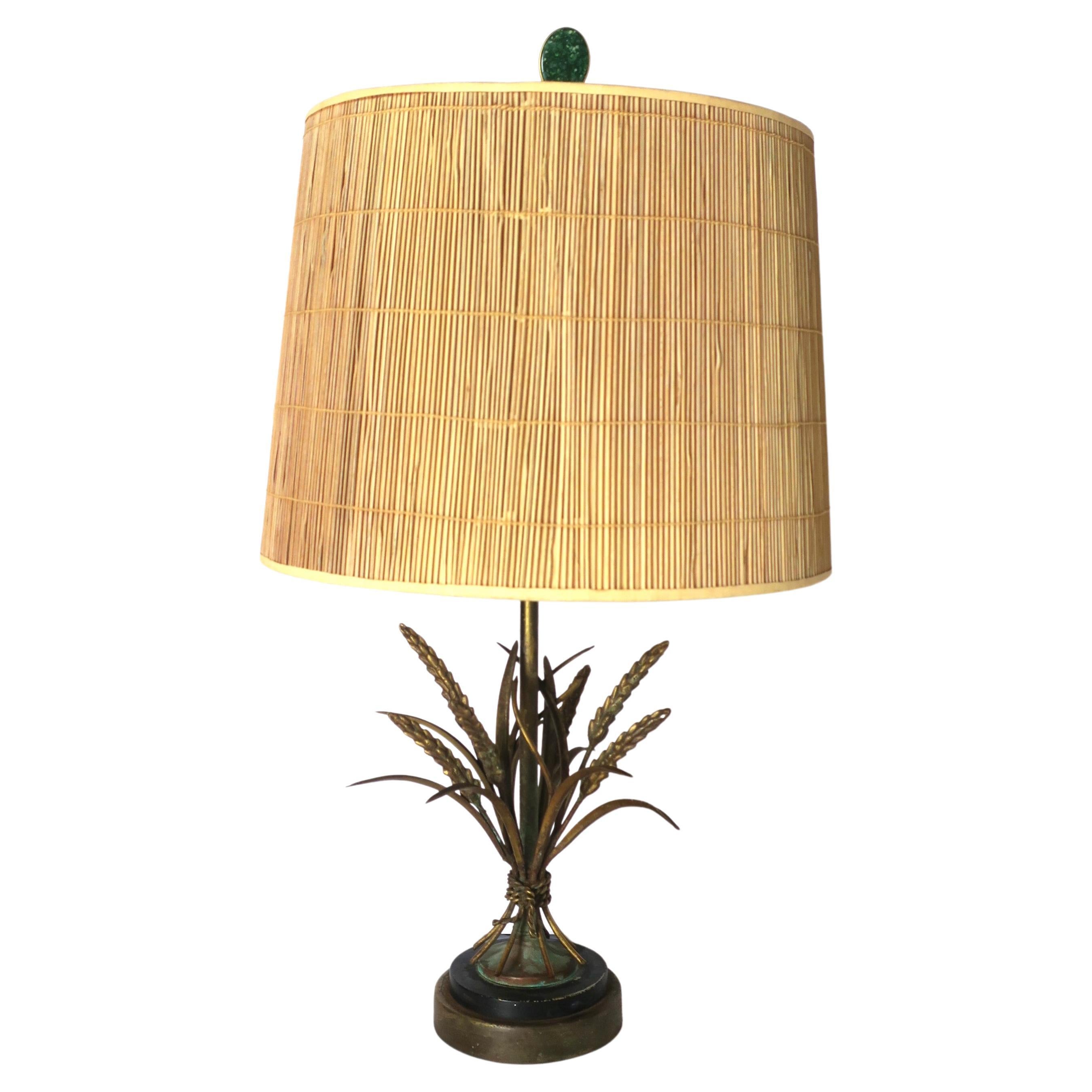 Italian Gold Gilt Brass Sheaf of Wheat Desk or Table Lamp After Maison Baguès For Sale