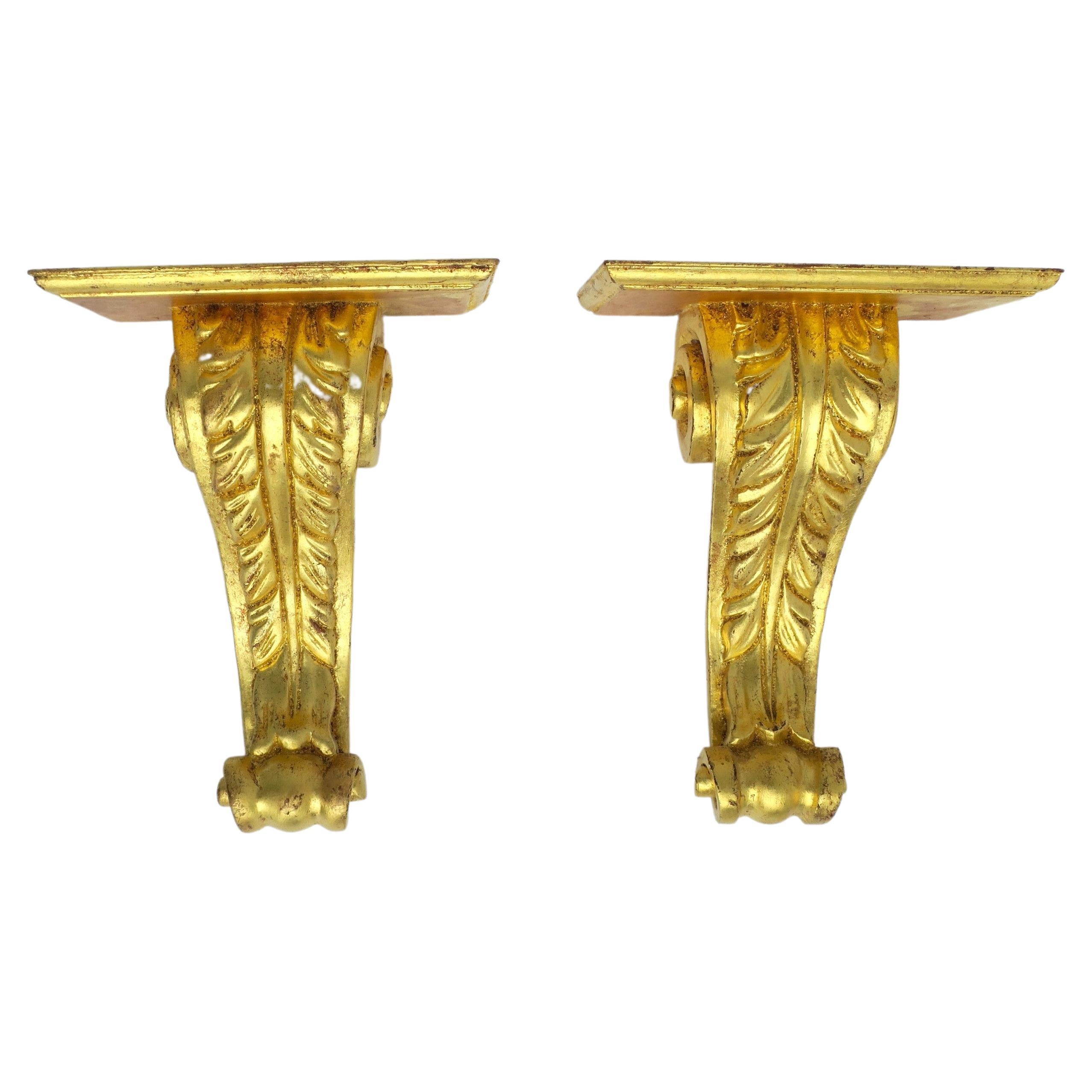 Italienische Gold vergoldet Giltwood Wandregale Acanthus Blatt Design, Paar