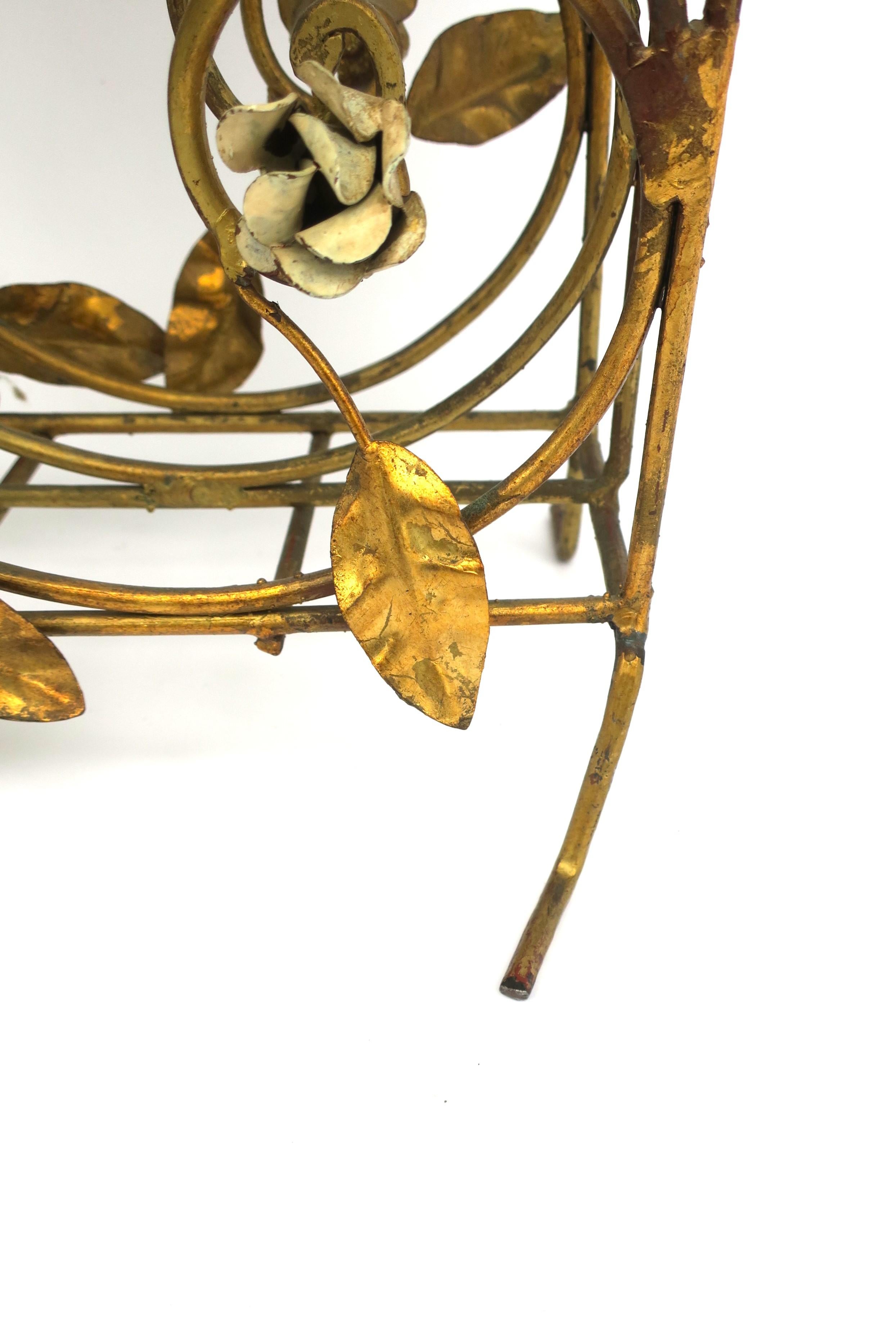 Italian Gold Gilt Magazine Holder Rack with Flowers and Leaves, 1950s For Sale 5