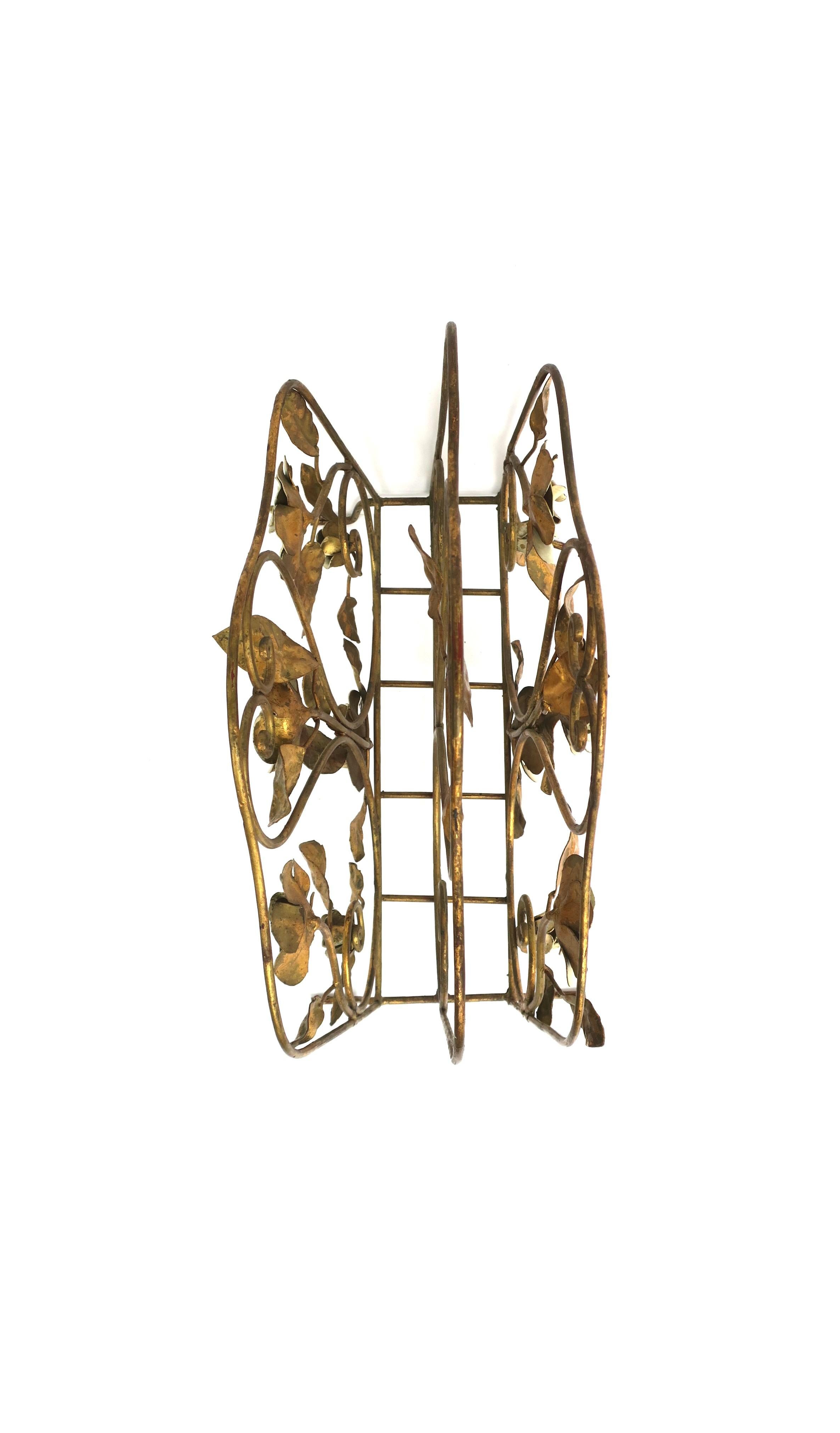 Italian Gold Gilt Magazine Holder Rack with Flowers and Leaves, 1950s For Sale 8