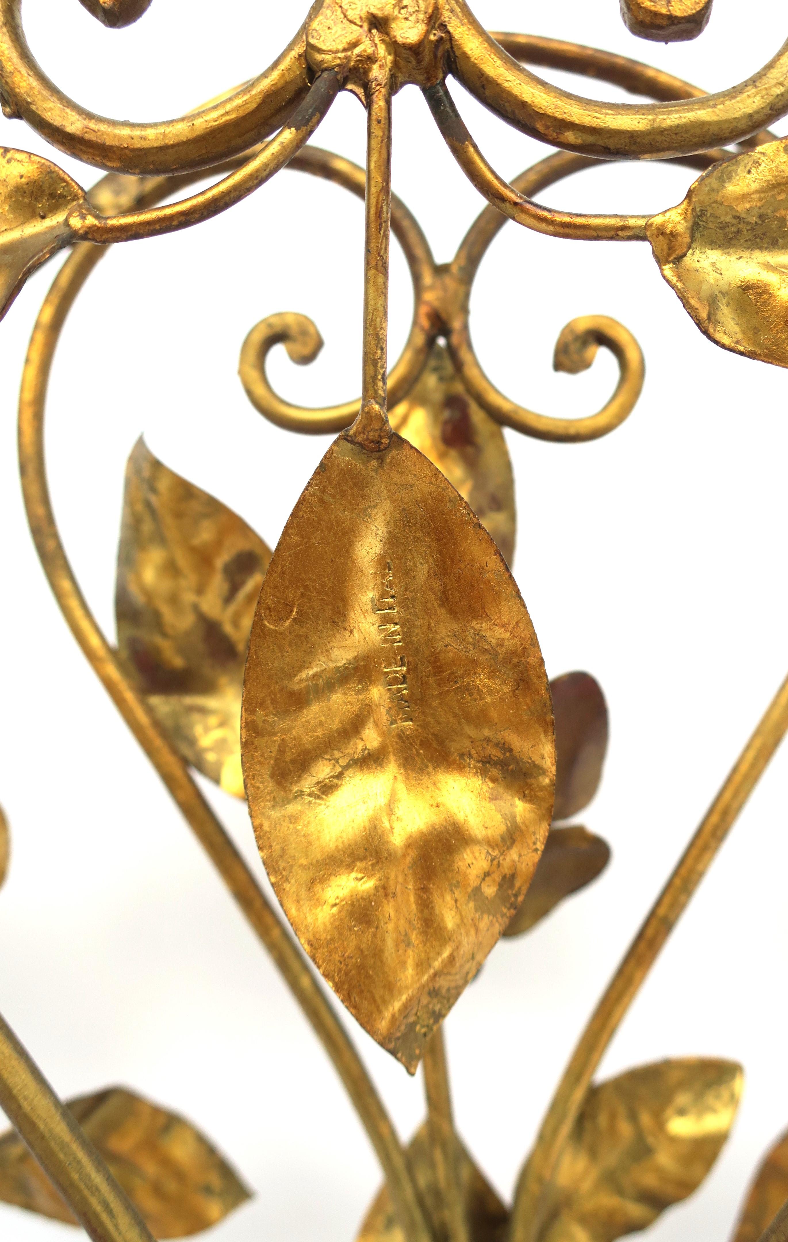 Italian Gold Gilt Magazine Holder Rack with Flowers and Leaves, 1950s For Sale 9