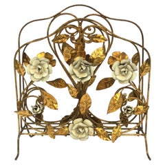 Italian Gold Gilt Magazine Holder Rack with Flowers and Leaves, 1950s