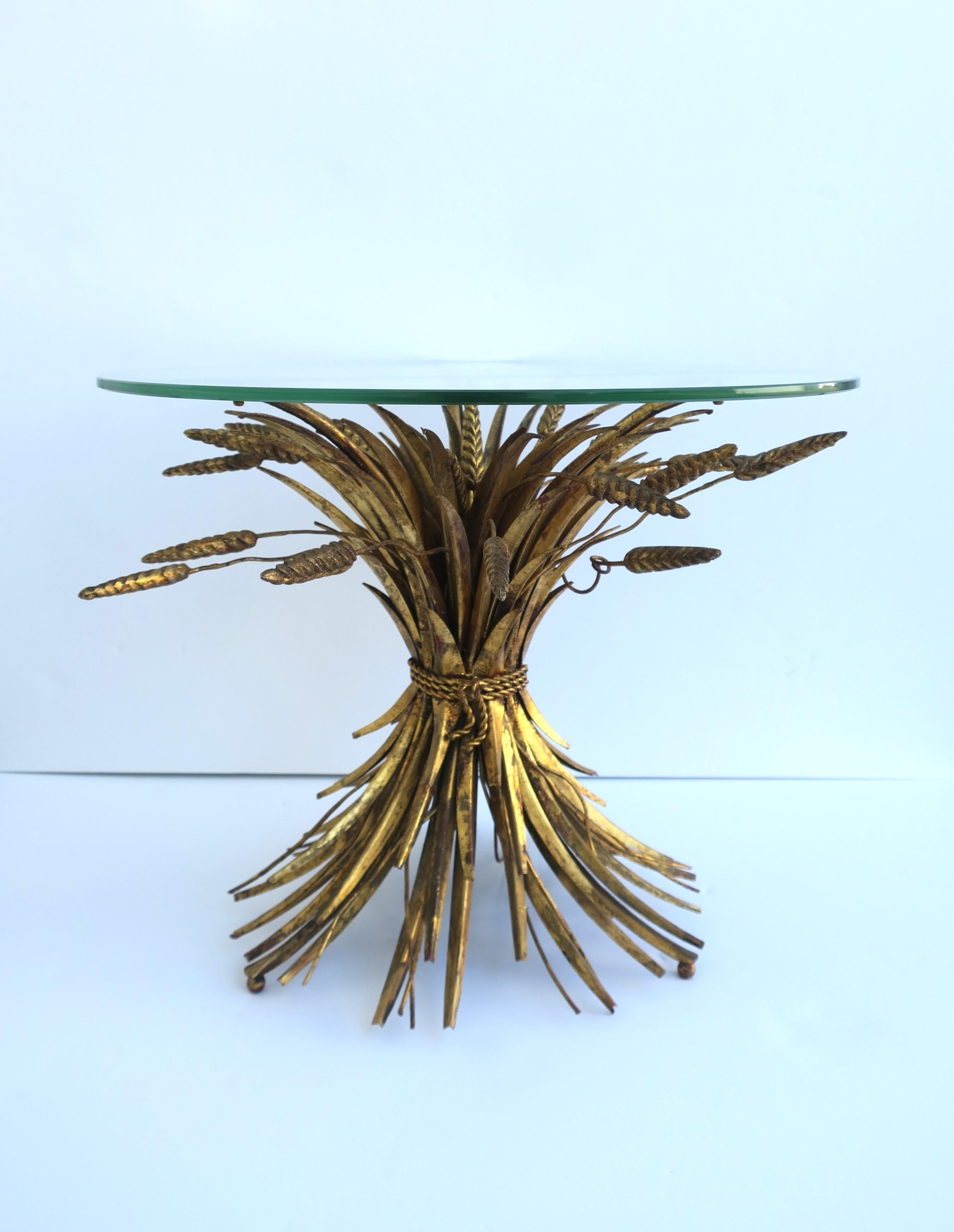 Hollywood Regency Italian Gold Sheaf of Wheat Side or Drinks Table  For Sale