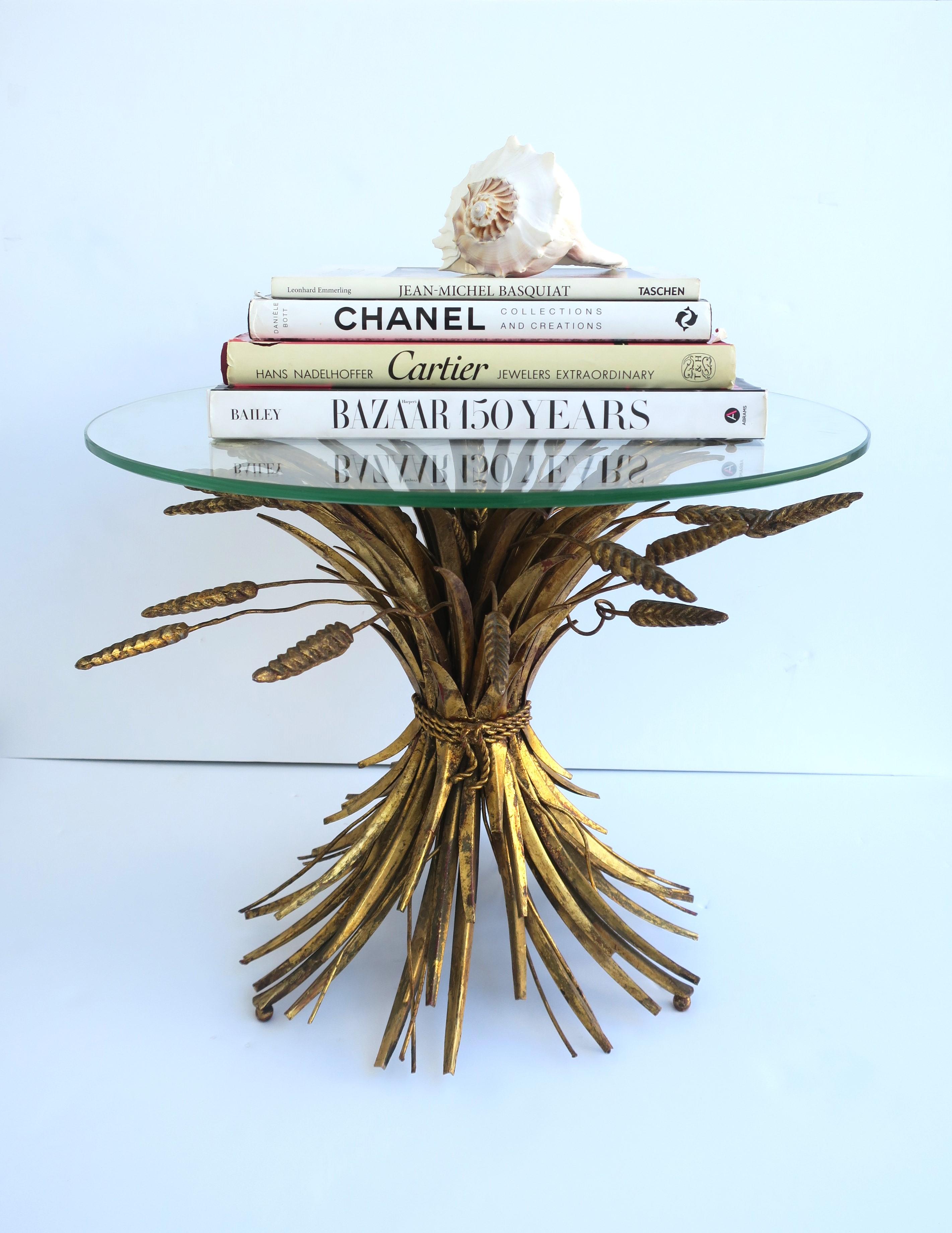 Metal Italian Gold Sheaf of Wheat Side or Drinks Table  For Sale