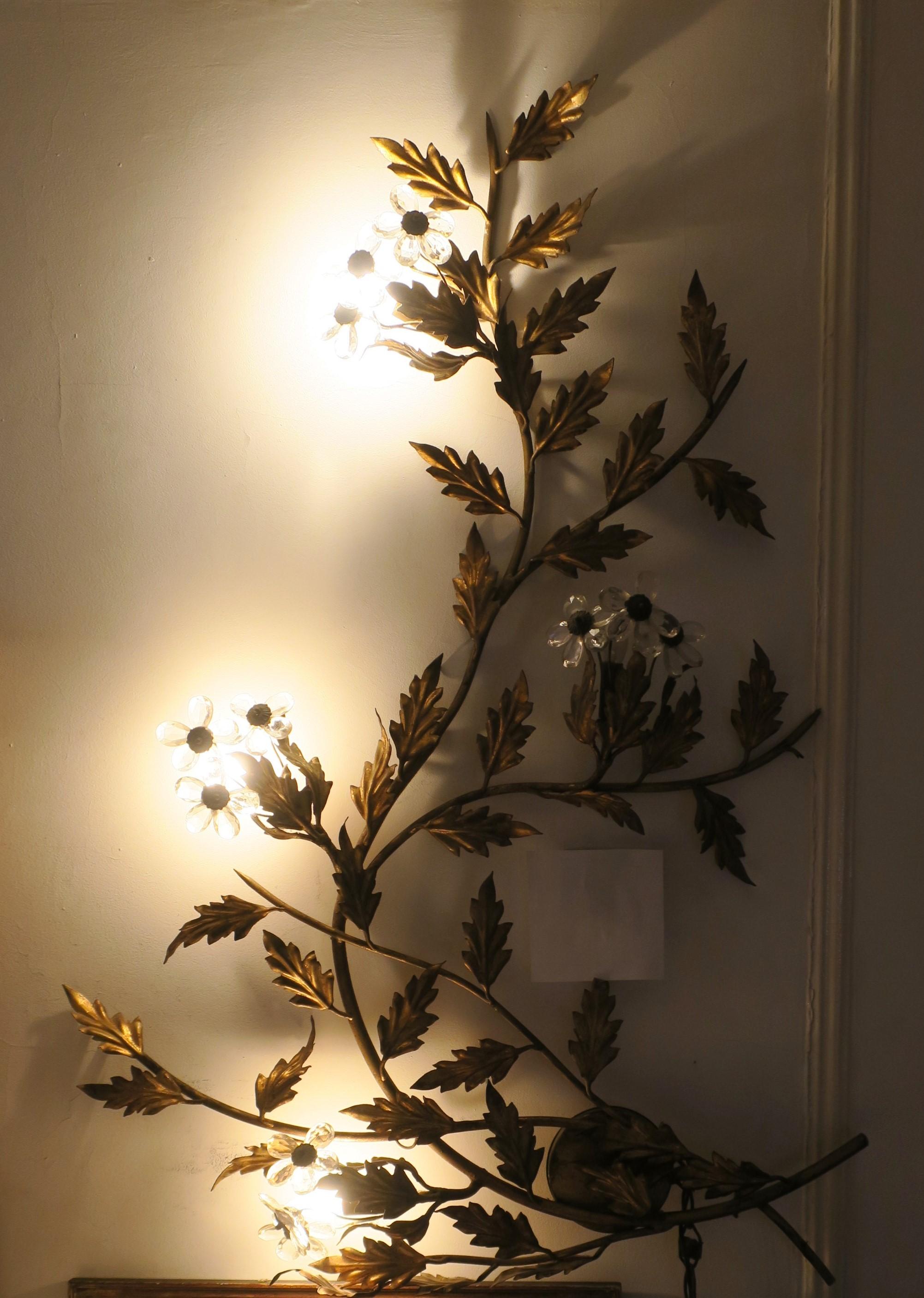 20th Century Italian Gold Gilt Tole Art Glass Wall Light, Wall Art, Flushmount Light Fixture