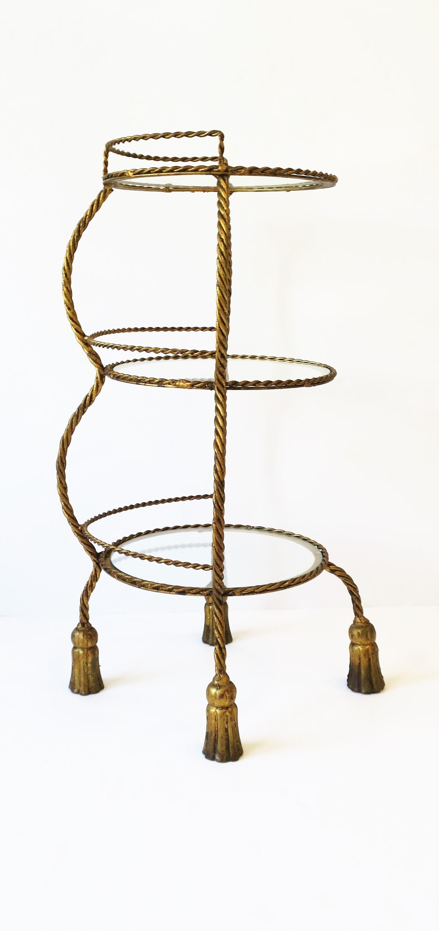 Italian Gold Gilt Tole Étagère Shelves Storage or Display with Rope & Tassel 5