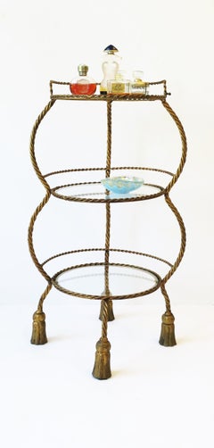 Italian Gold Gilt Tole Étagère Shelves Storage or Display with Rope & Tassel