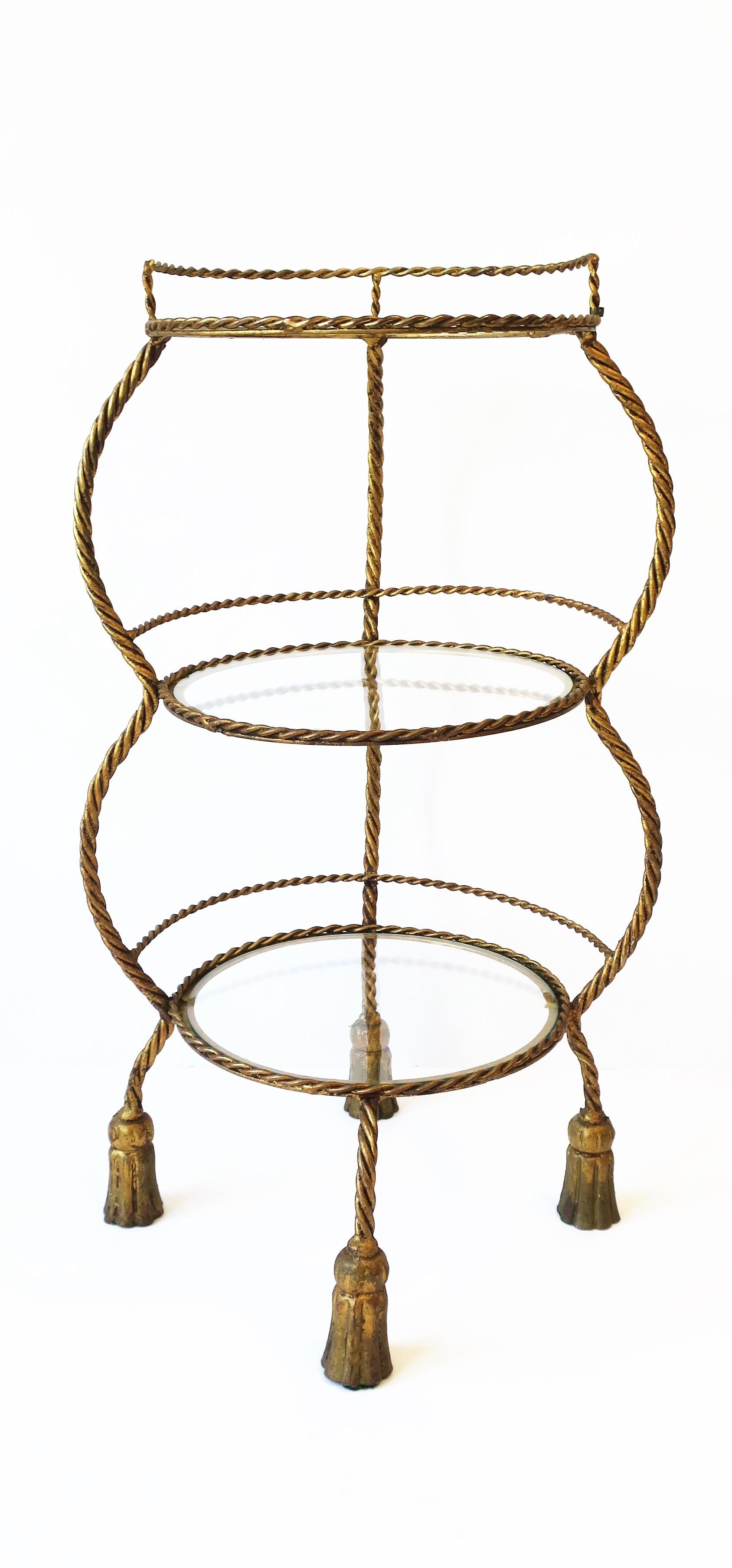Italian Gold Gilt Tole Étagère Shelves Storage or Display with Rope & Tassel In Good Condition In New York, NY