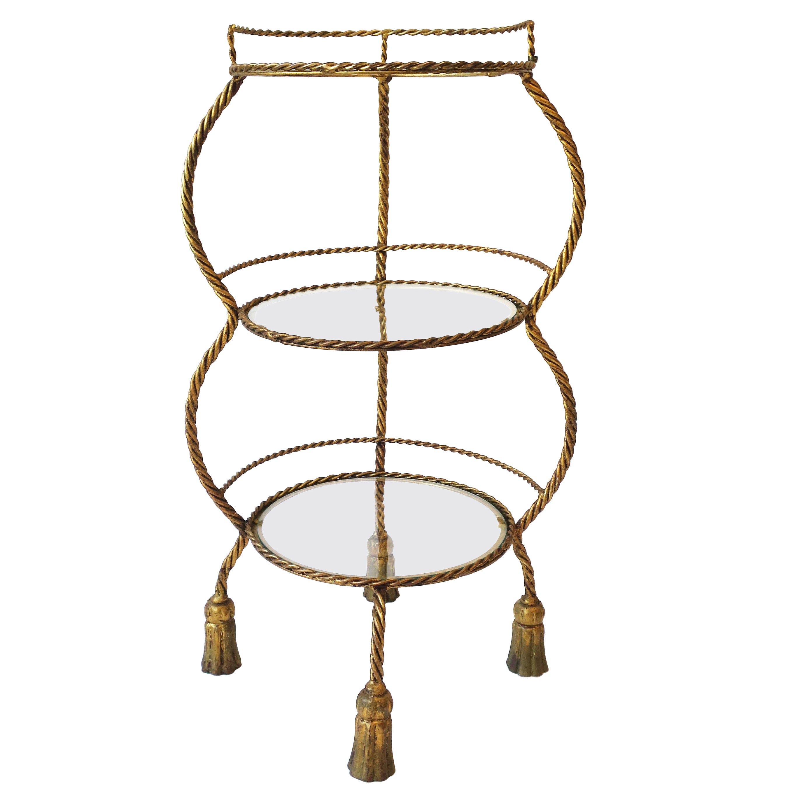 Italian Gold Gilt Tole Étagère Shelves Storage or Display with Rope & Tassel