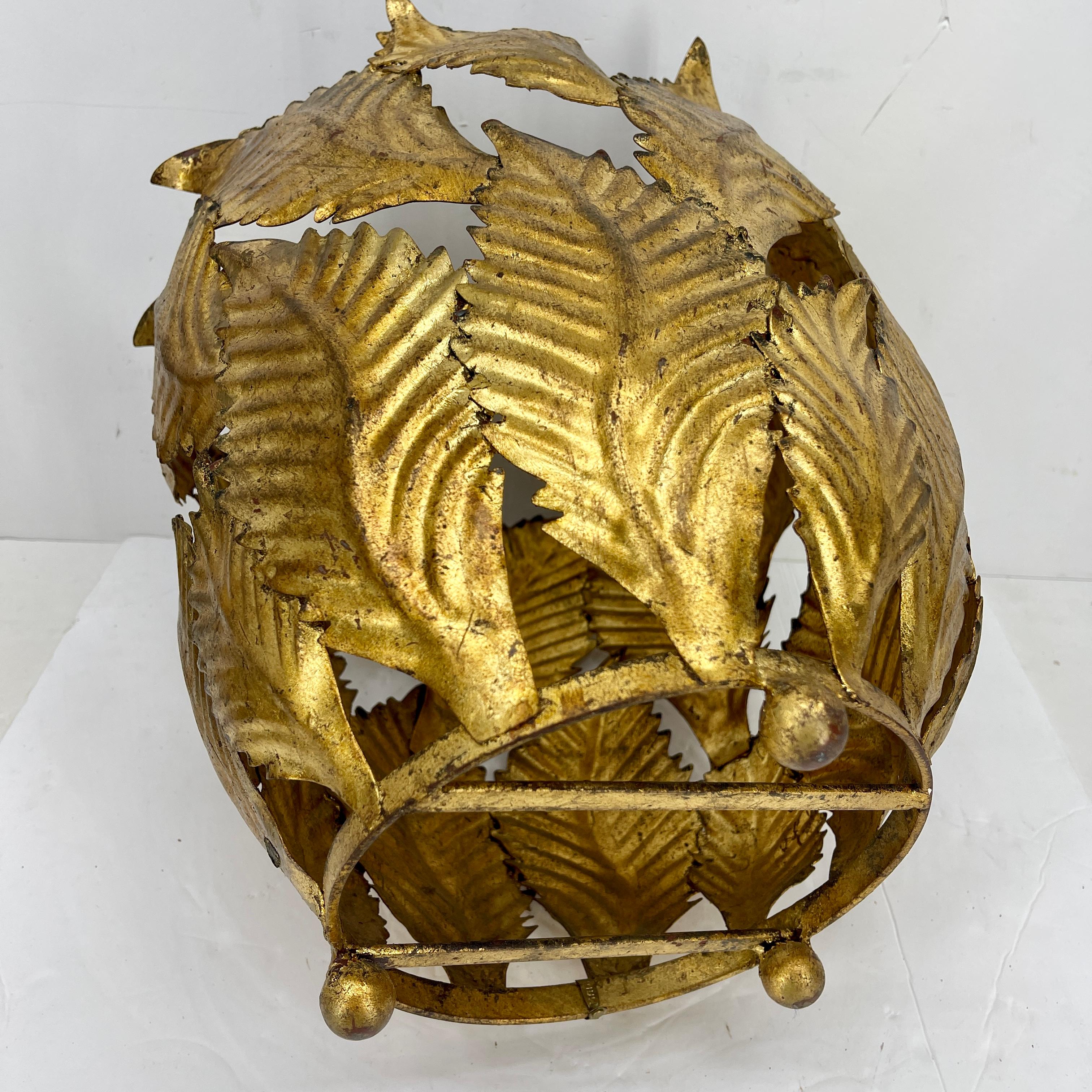 Italian Gold Gilt Tole Planter Cachepots with Leaves, Mid-Century Modern  For Sale 10