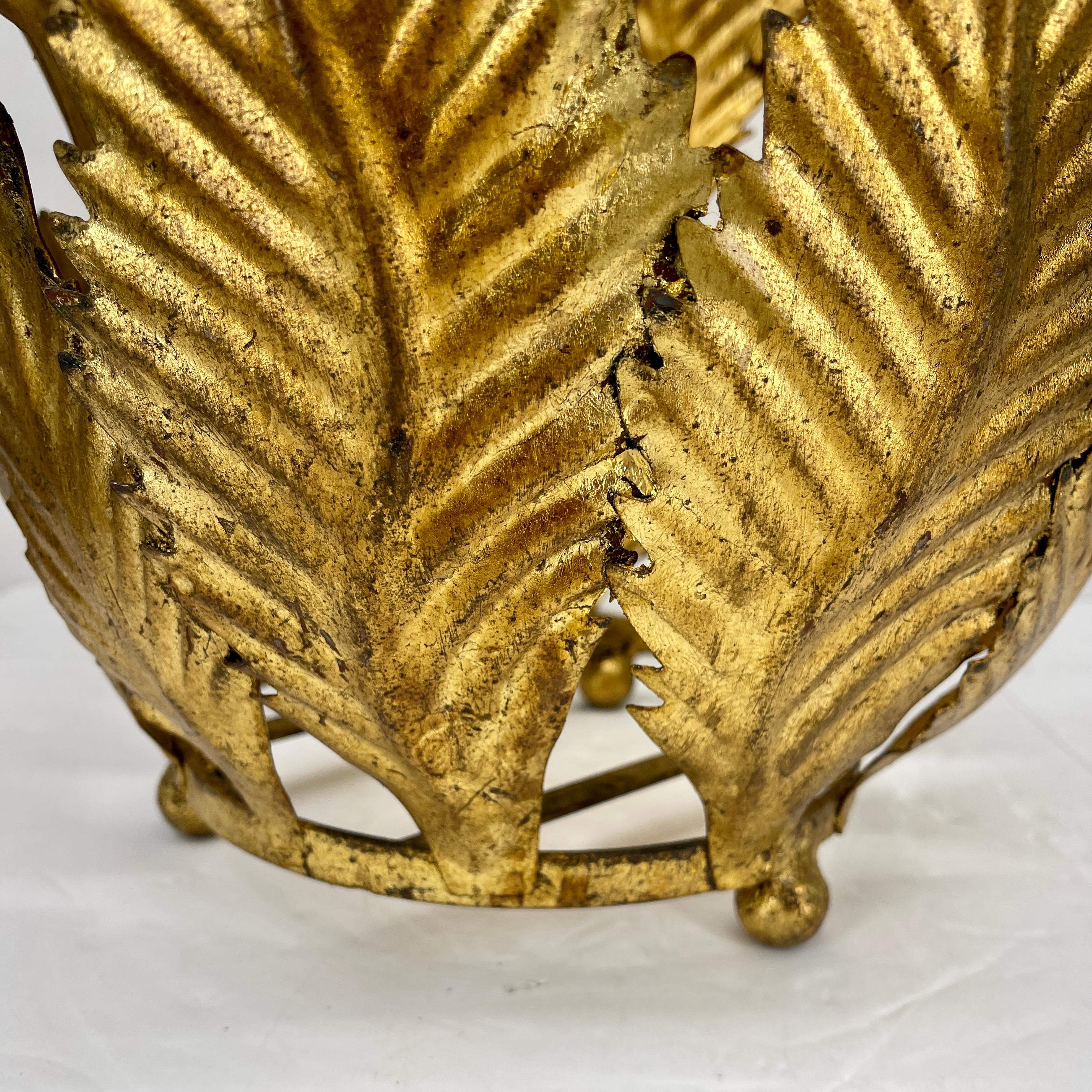 Metal Italian Gold Gilt Tole Planter Cachepots with Leaves, Mid-Century Modern  For Sale