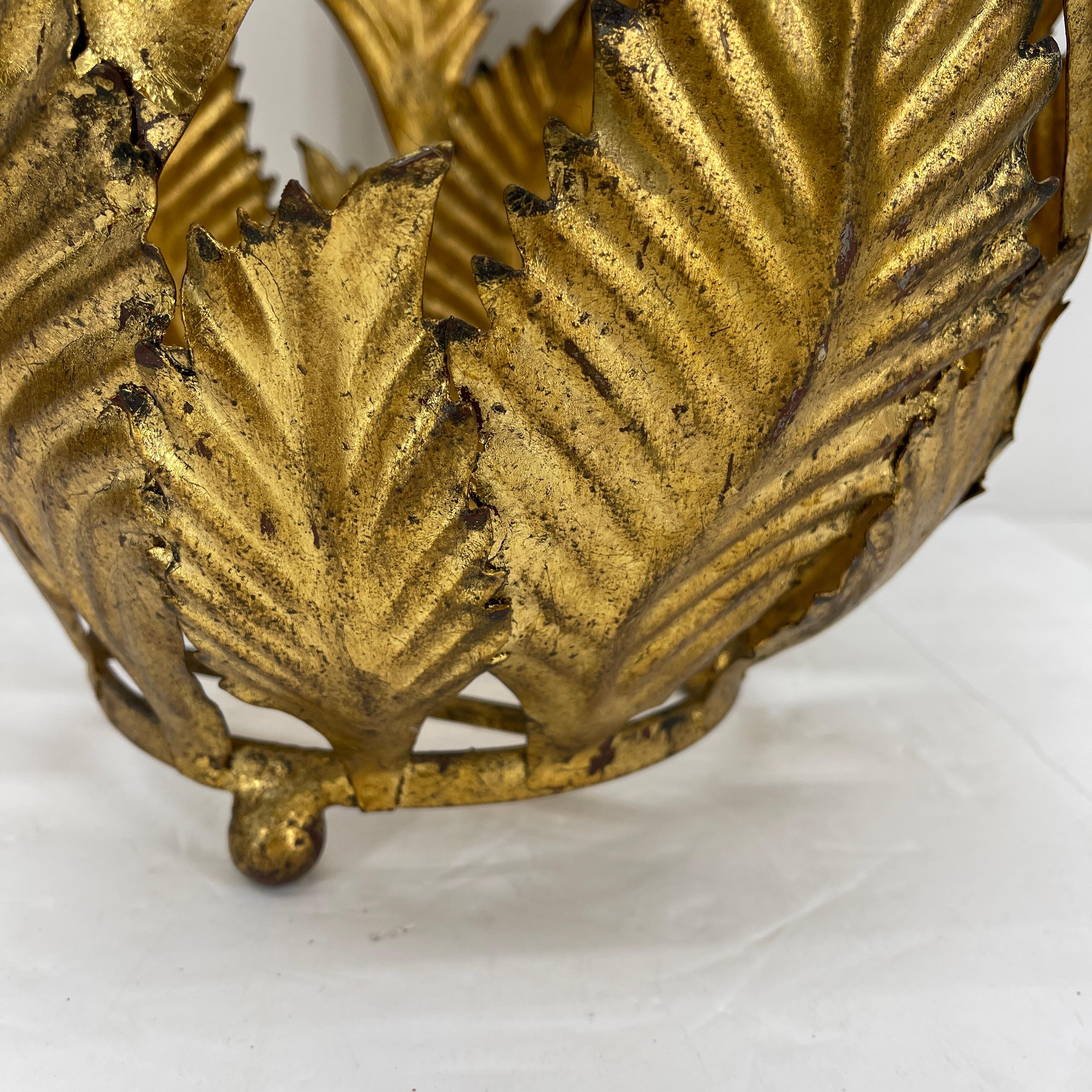 Italian Gold Gilt Tole Planter Cachepots with Leaves, Mid-Century Modern  For Sale 1