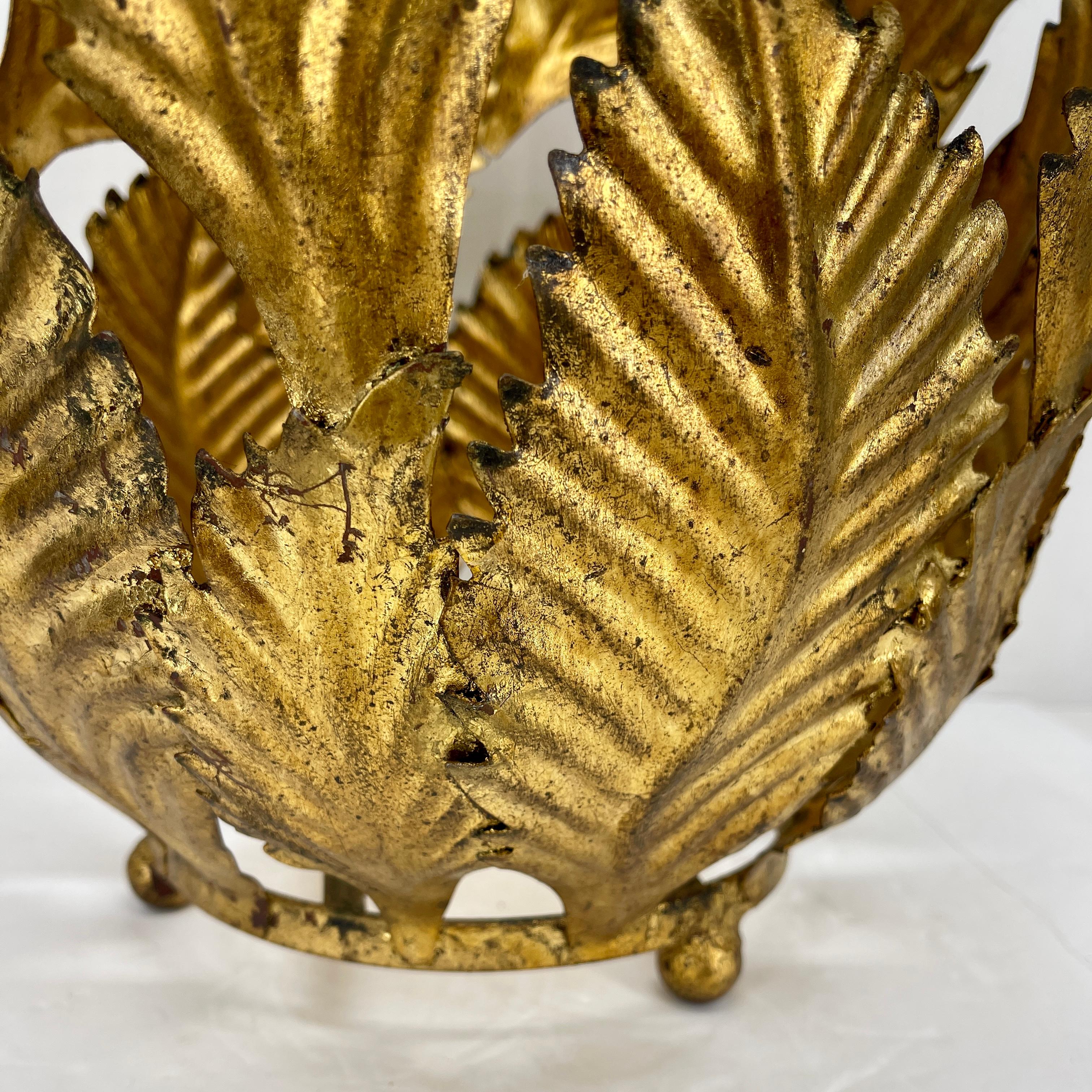 Italian Gold Gilt Tole Planter Cachepots with Leaves, Mid-Century Modern  For Sale 2