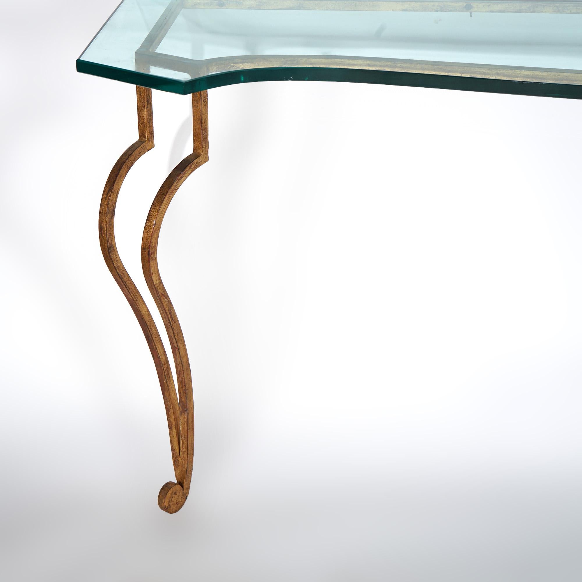 Italian Gold Gilt Wrought Iron Console Table with Glass Top 20th C For Sale 6