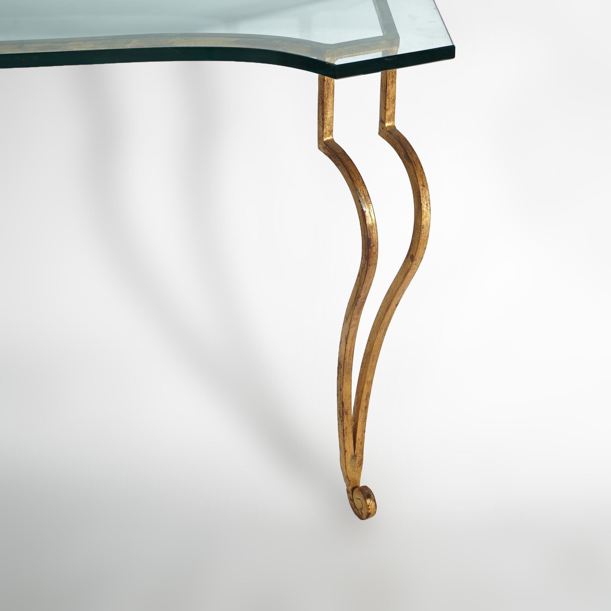 Italian Gold Gilt Wrought Iron Console Table with Glass Top 20th C For Sale 7