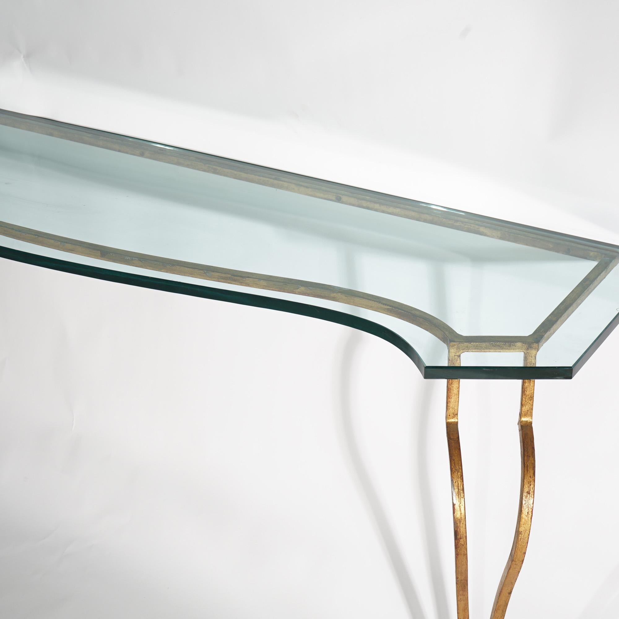 Italian Gold Gilt Wrought Iron Console Table with Glass Top 20th C For Sale 3