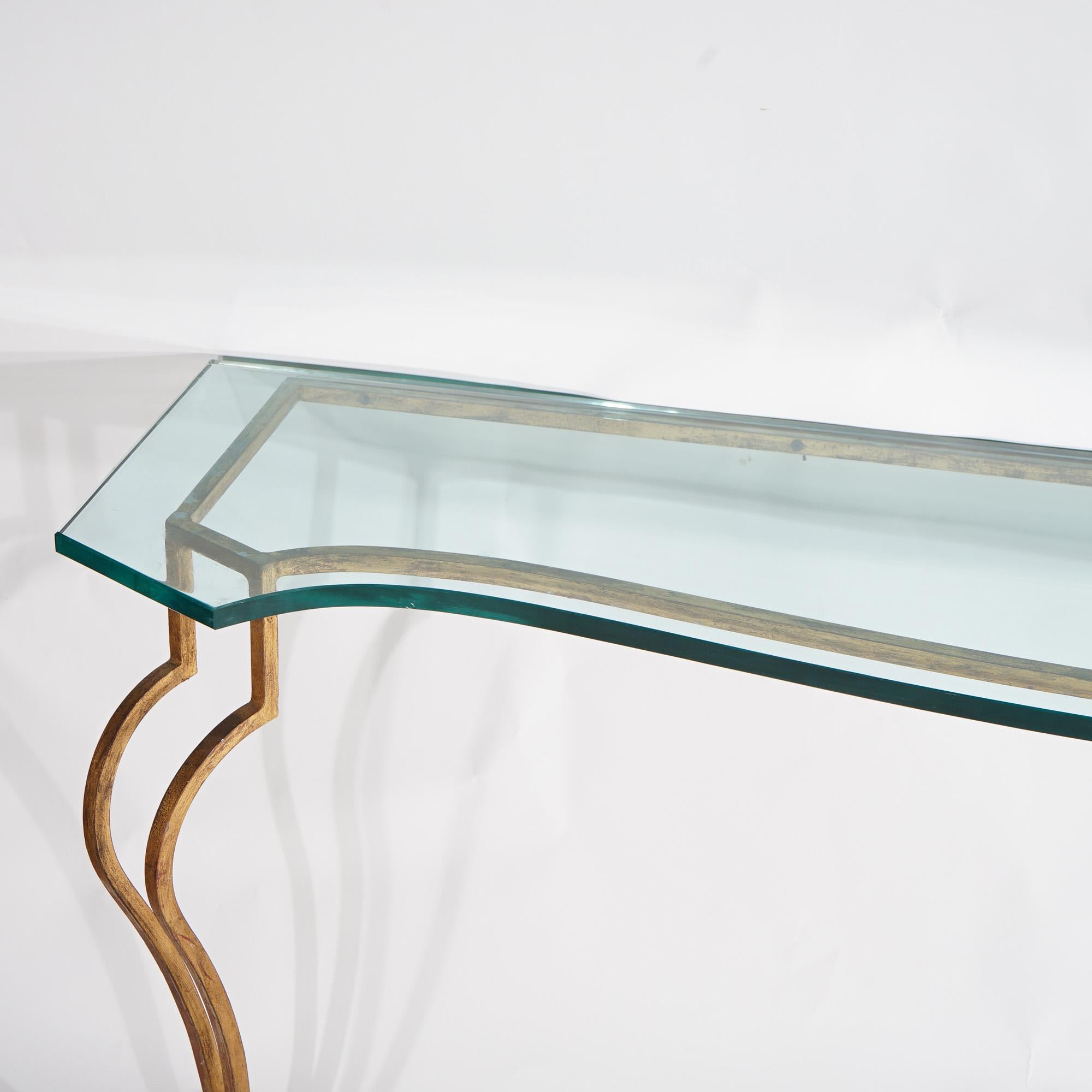 Italian Gold Gilt Wrought Iron Console Table with Glass Top 20th C For Sale 5