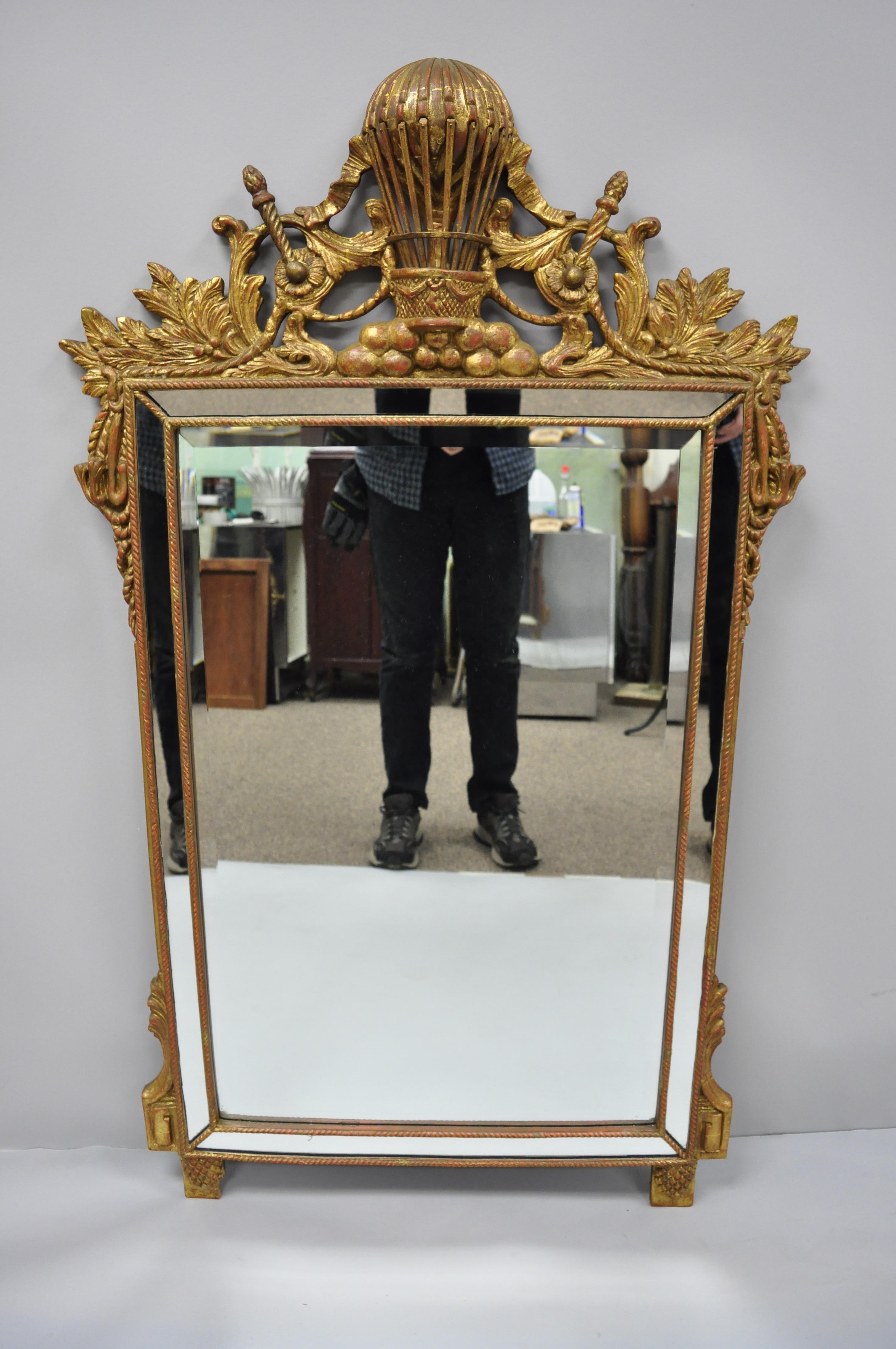 Italian Gold Giltwood French Empire Style Mirror with Hot Air Balloon Crest 3