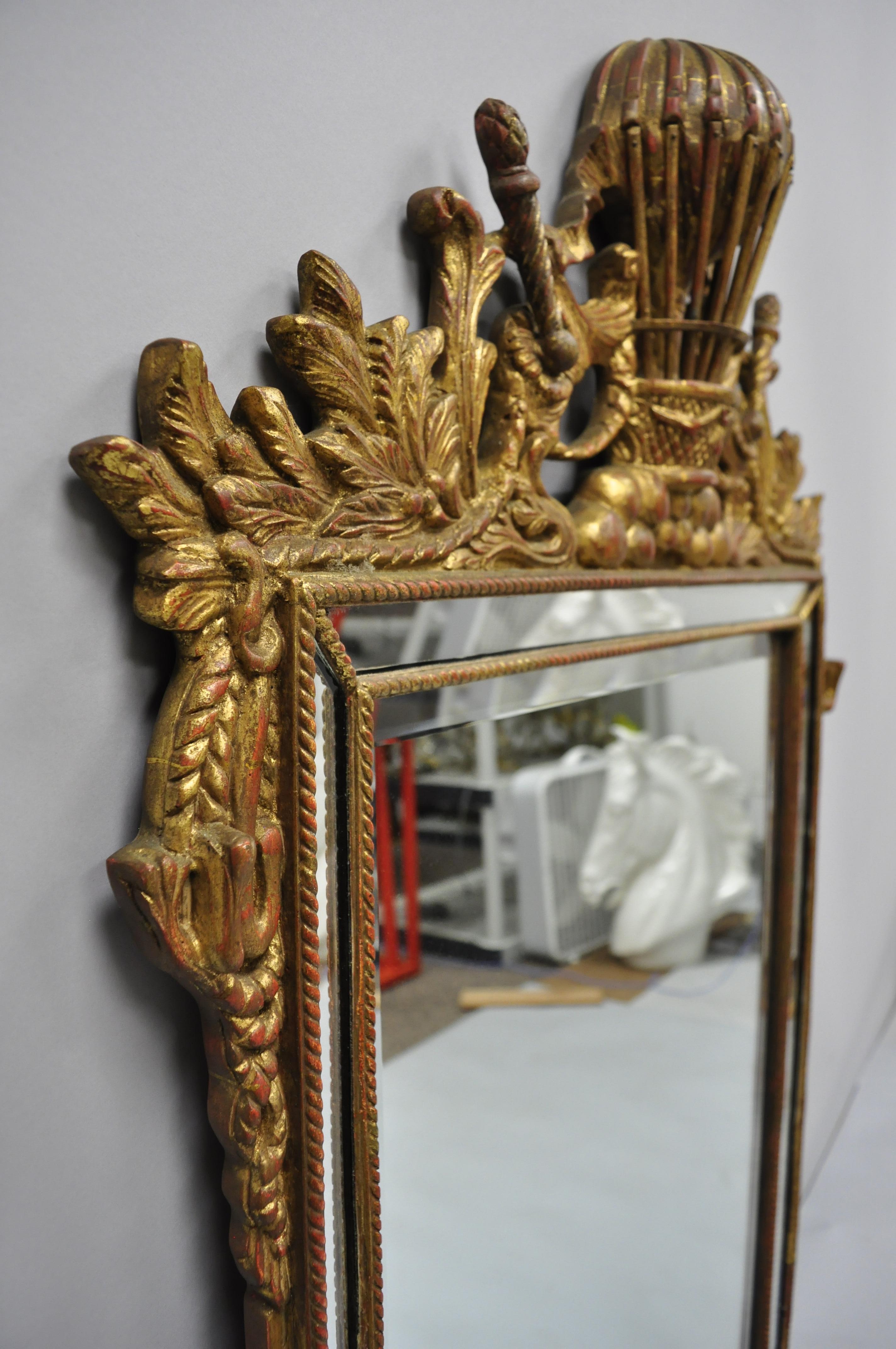 20th Century Italian Gold Giltwood French Empire Style Mirror with Hot Air Balloon Crest