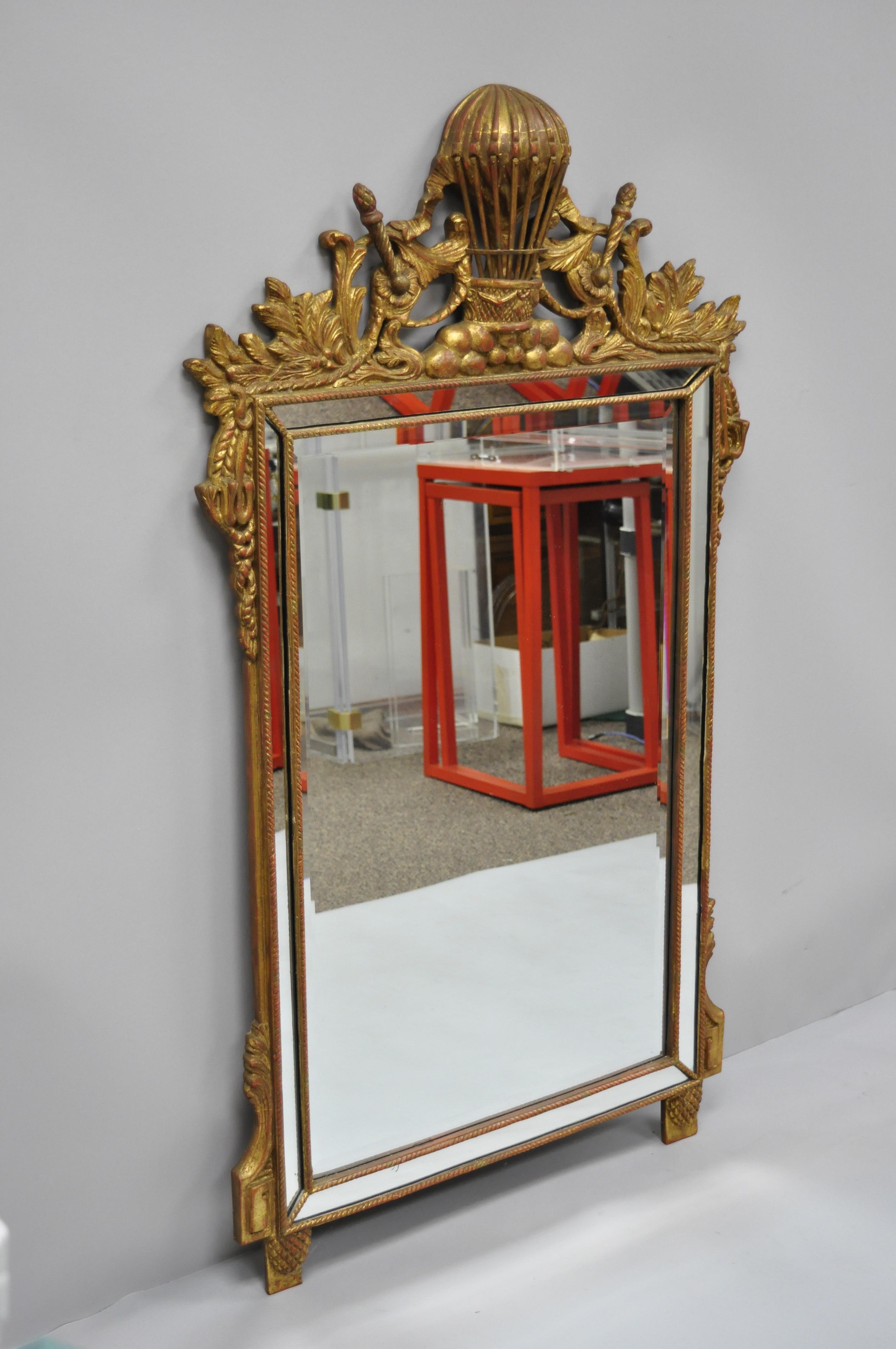 Italian Gold Giltwood French Empire Style Mirror with Hot Air Balloon Crest 2