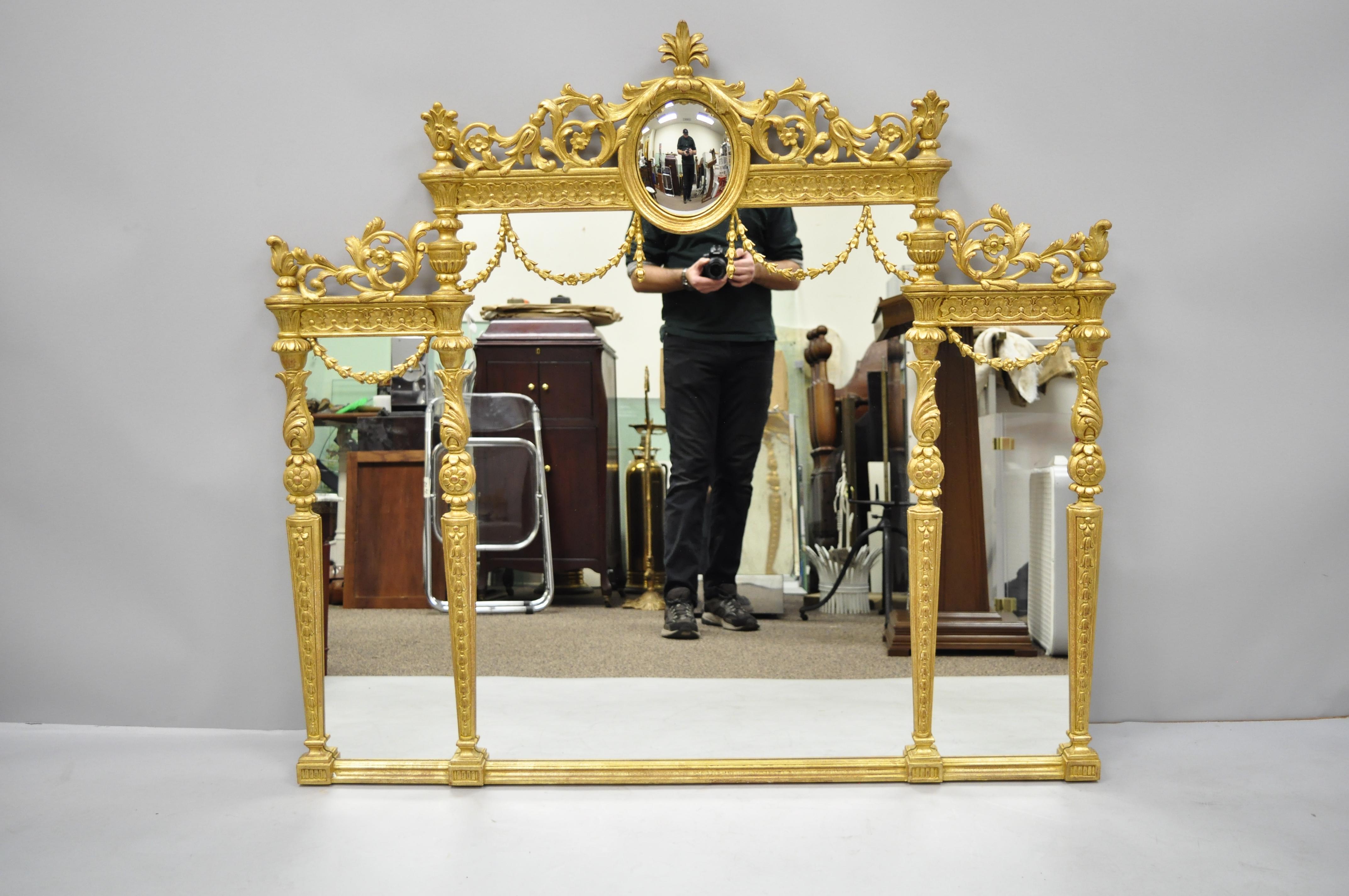 20th Century Italian Gold Giltwood French Louis XV Style Overmantel Console Wall Mirror