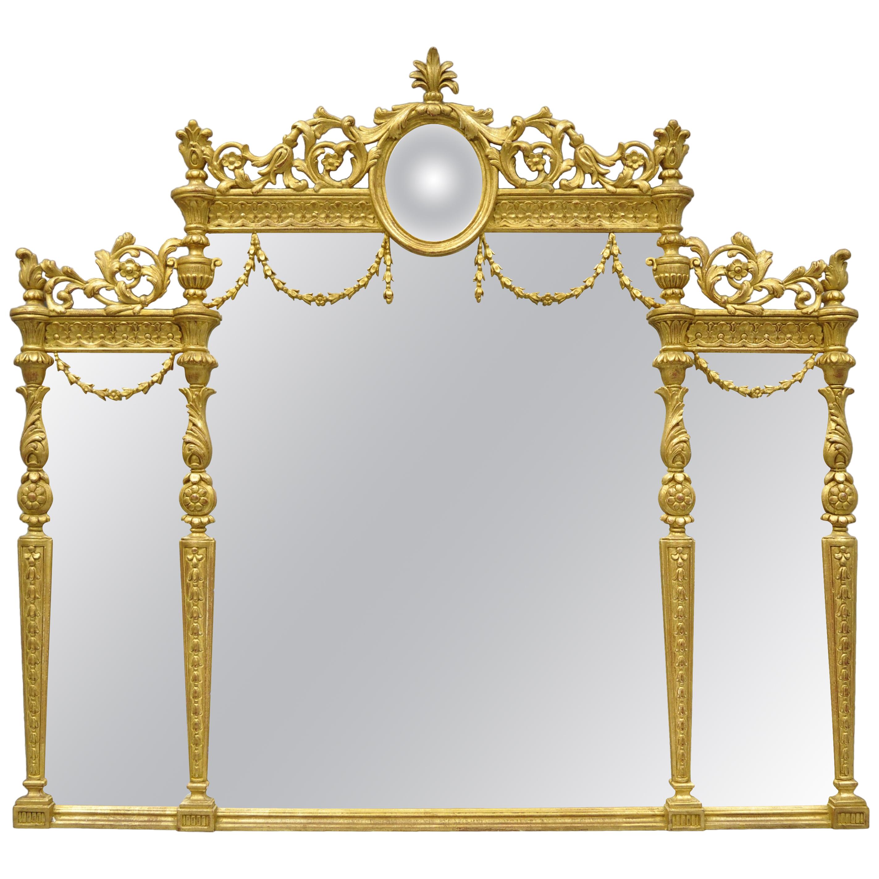 Italian Gold Giltwood French Louis XV Style Overmantel Console Wall Mirror