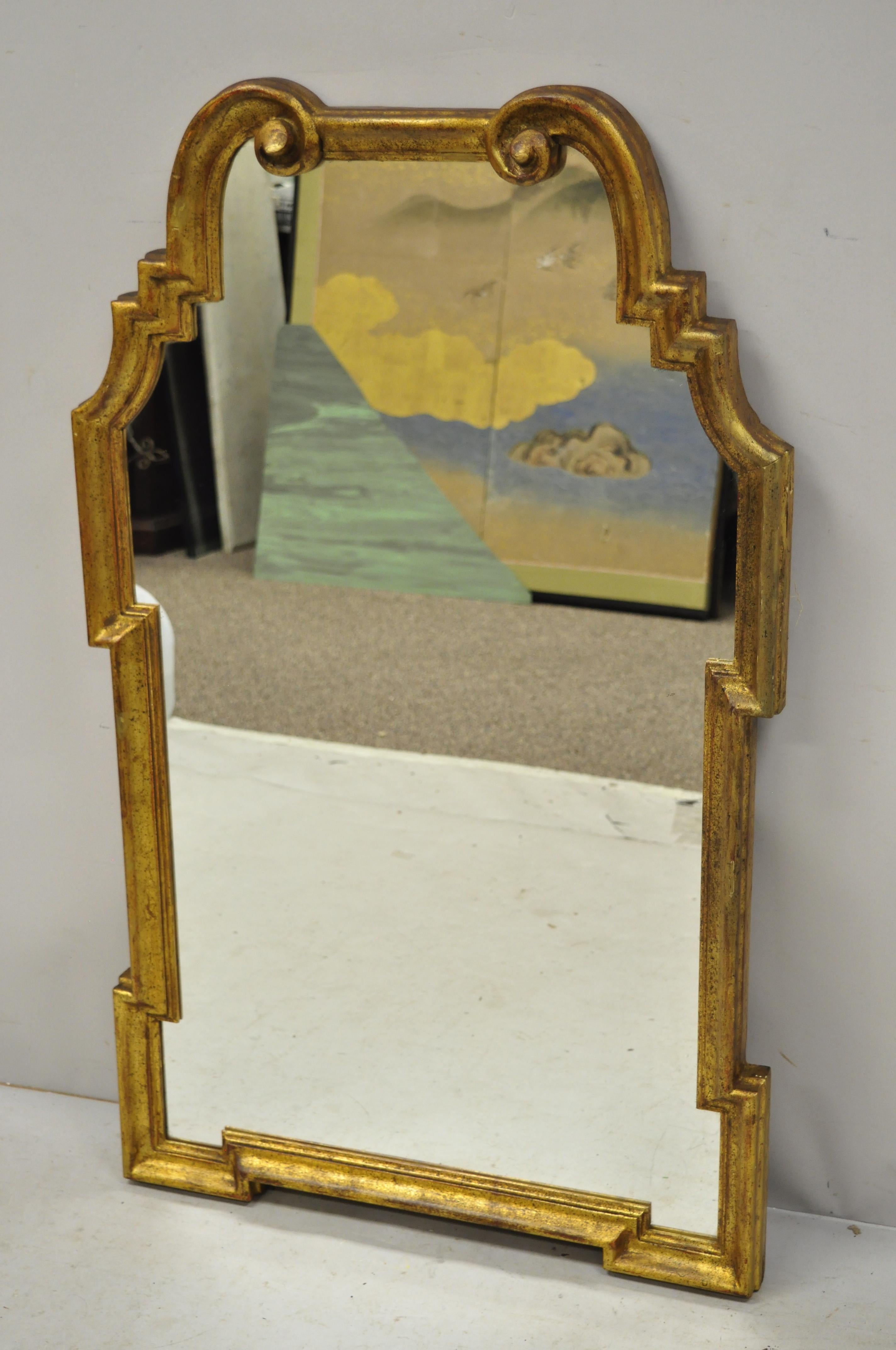 Italian Gold Giltwood Hollywood Regency Scroll Wall Console Mirror Kent Coffey 3