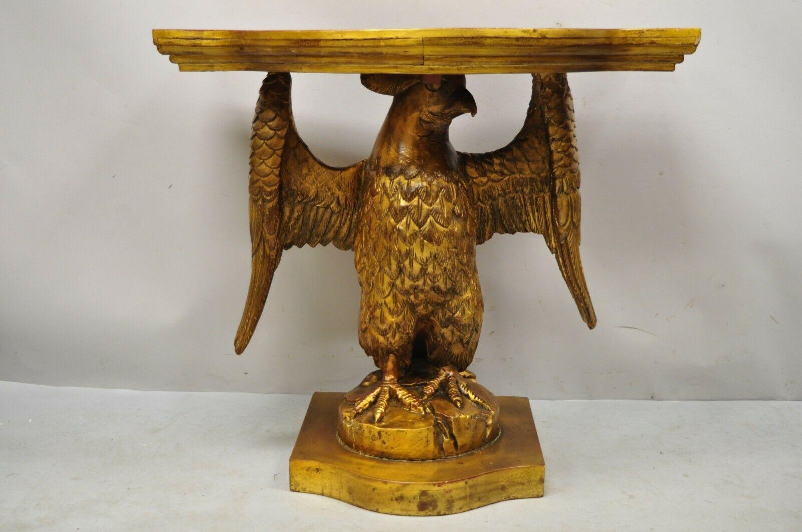 Italian Gold Giltwood Neoclassical Style American Eagle Console Hall Table For Sale 7