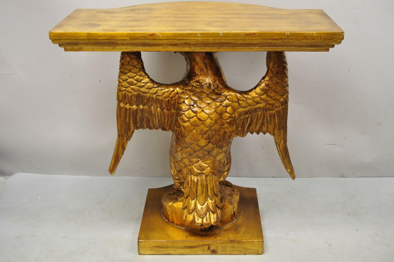 Italian Gold Giltwood Neoclassical Style American Eagle Console Hall Table For Sale 4